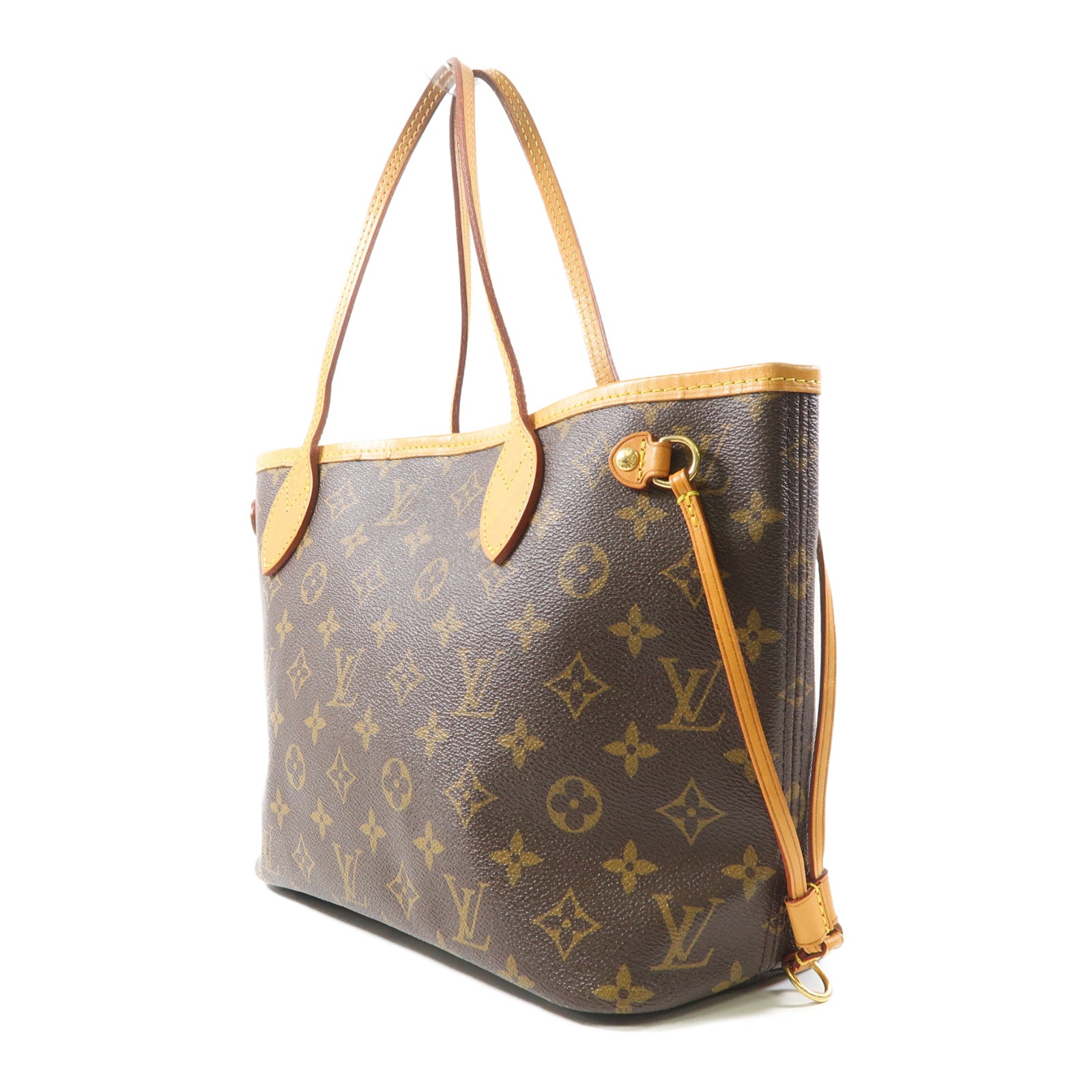 LOUIS VUITTON Monogram Neverfull PM金扣手挽袋啡色
