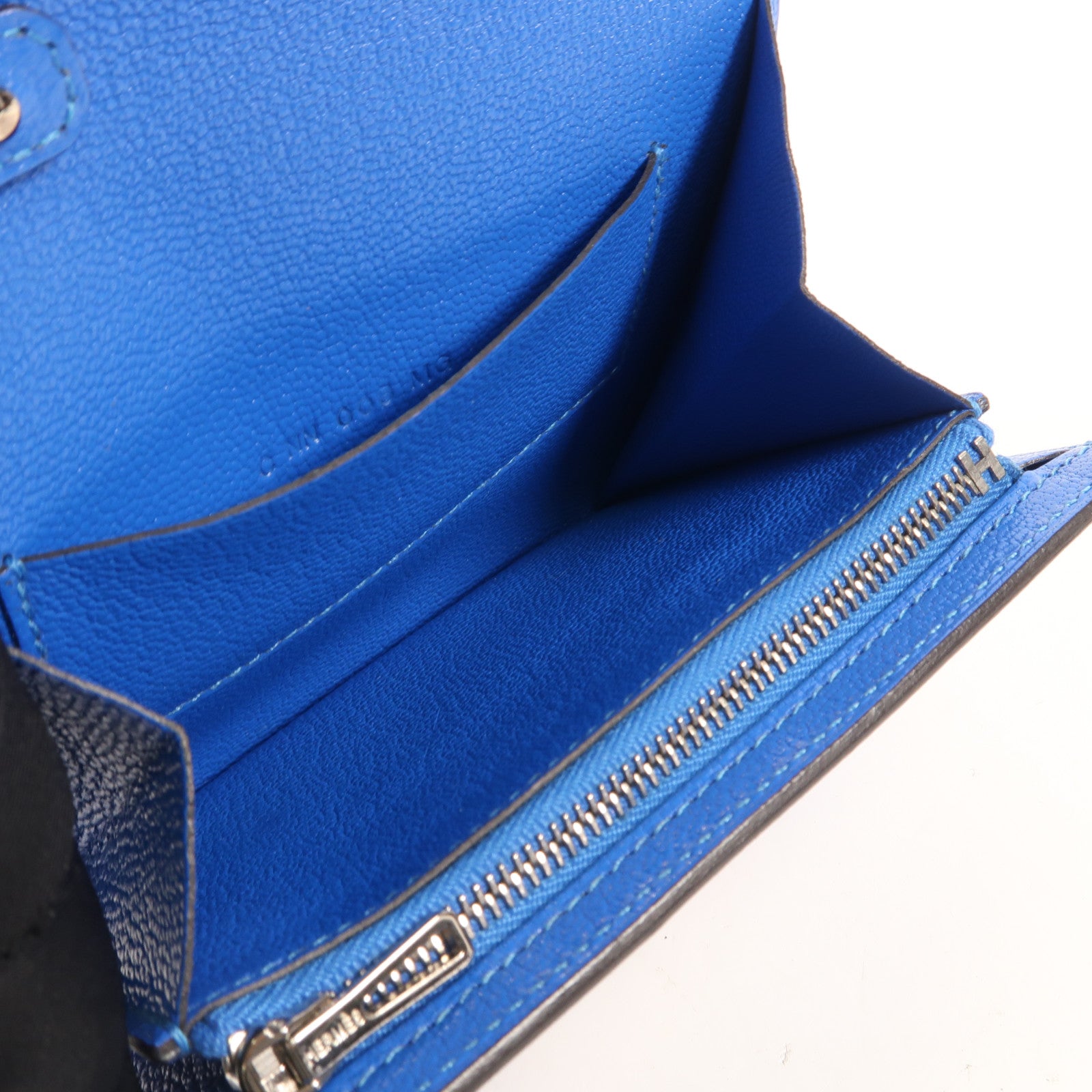 HERMES Chevre皮革Cinhetic To Go Wallet銀扣肩背袋Blue Brighton