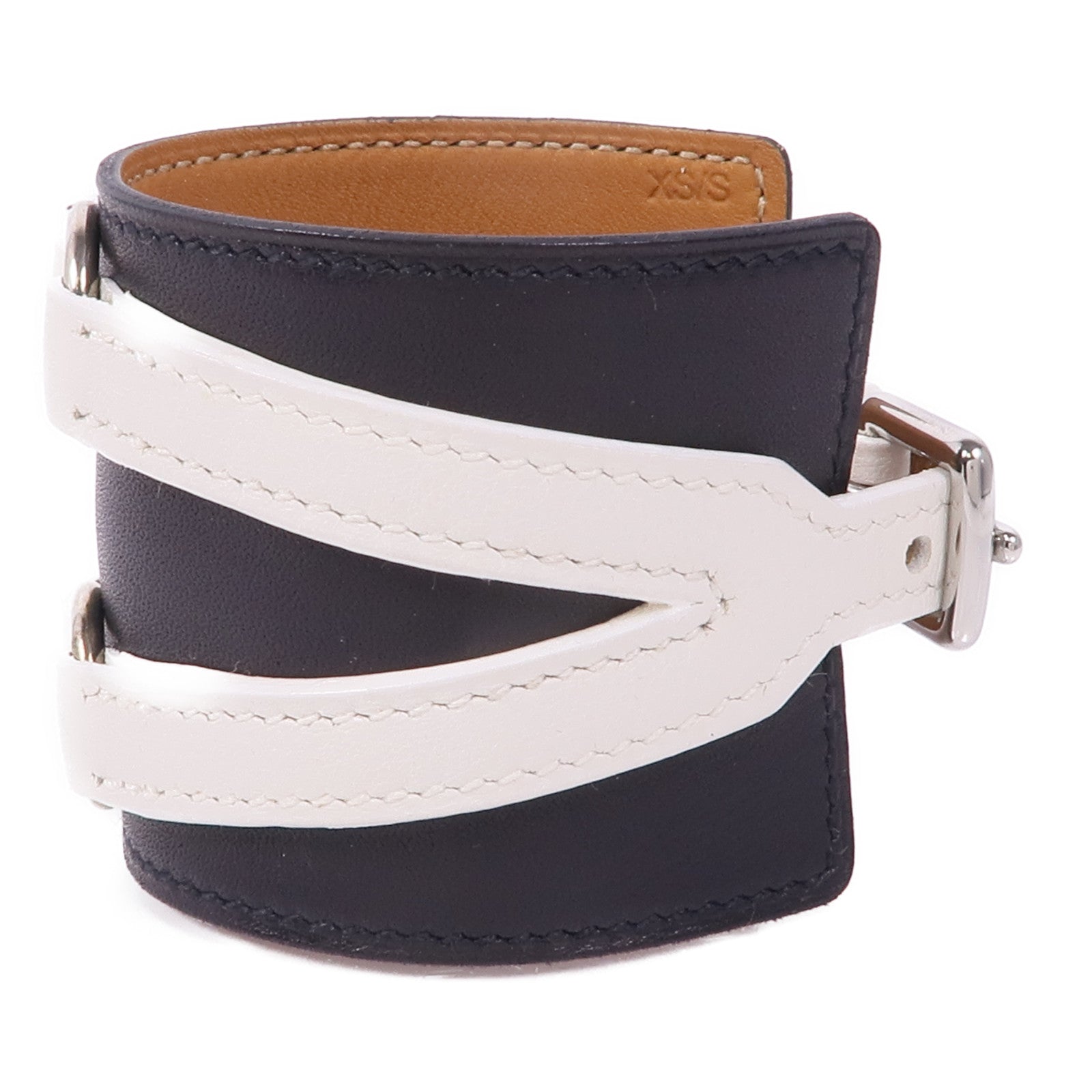 HERMES PHW Bracelet Veau Swift Leather Black White