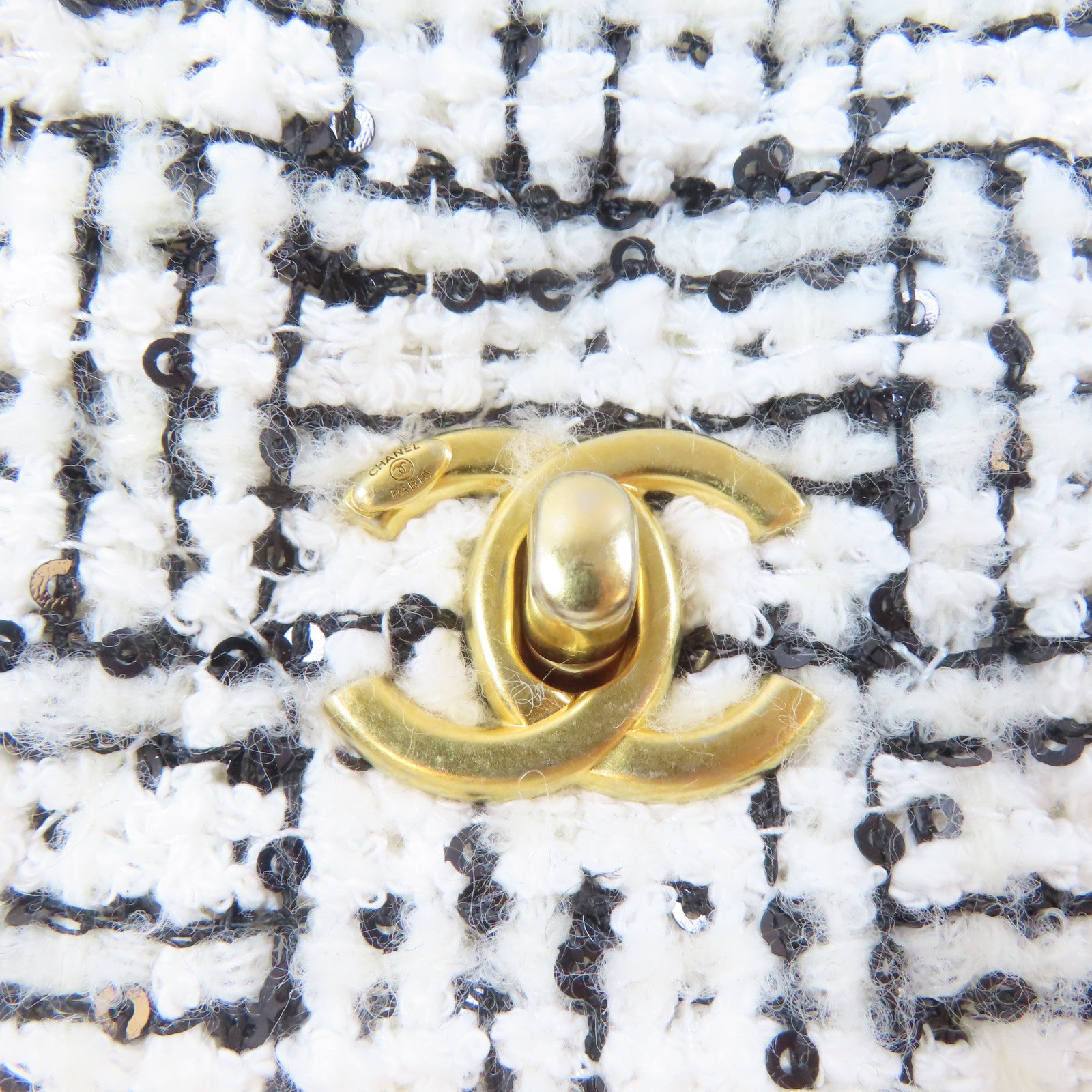 CHANEL 【激減優惠】斜紋軟呢2 Way Shoulder Bag金扣手挽肩背兩用袋黑色/白色