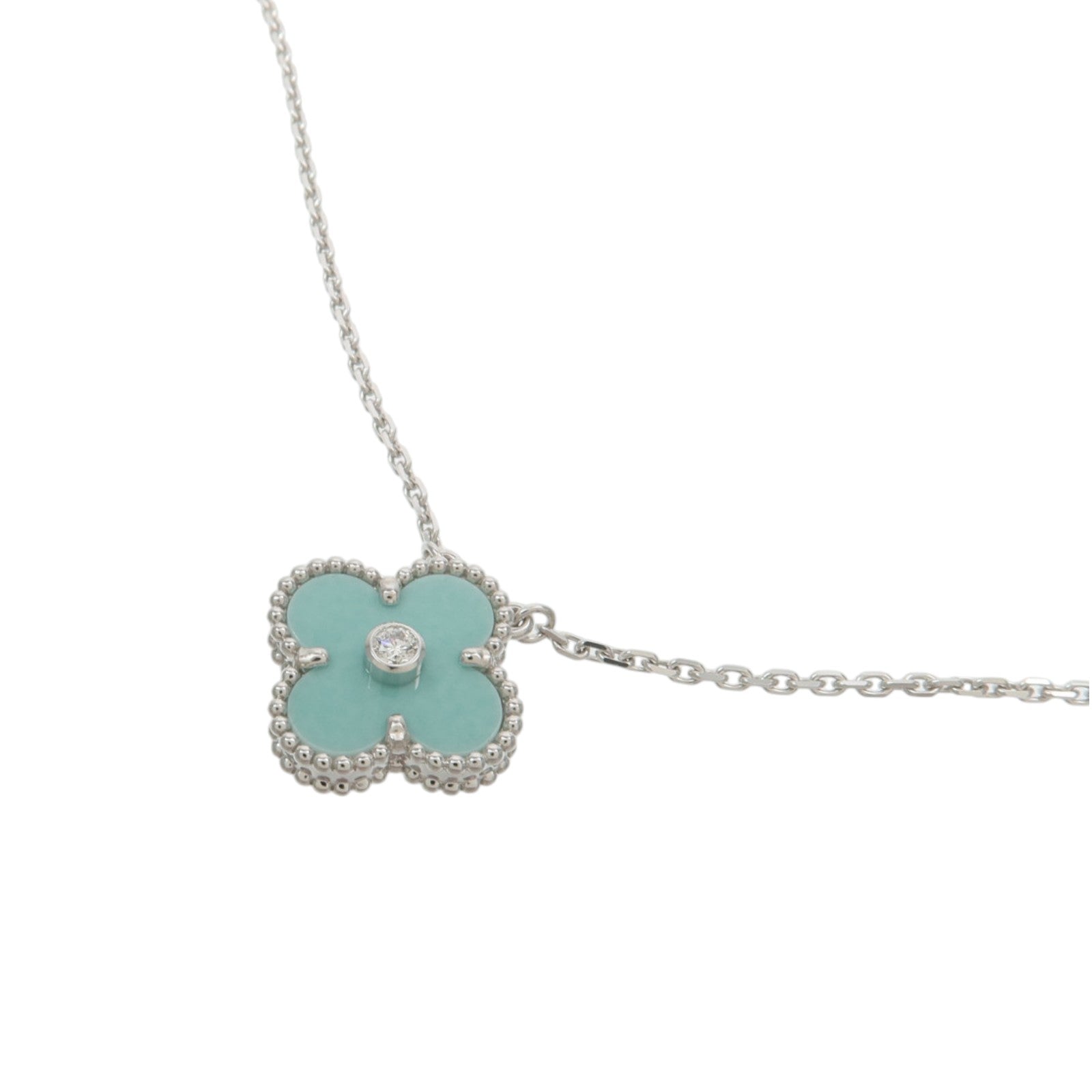 Van Cleef & Arpels 18K白金Vintage Alhambra Holiday 2022賽佛爾陶瓷/鑽石項鍊