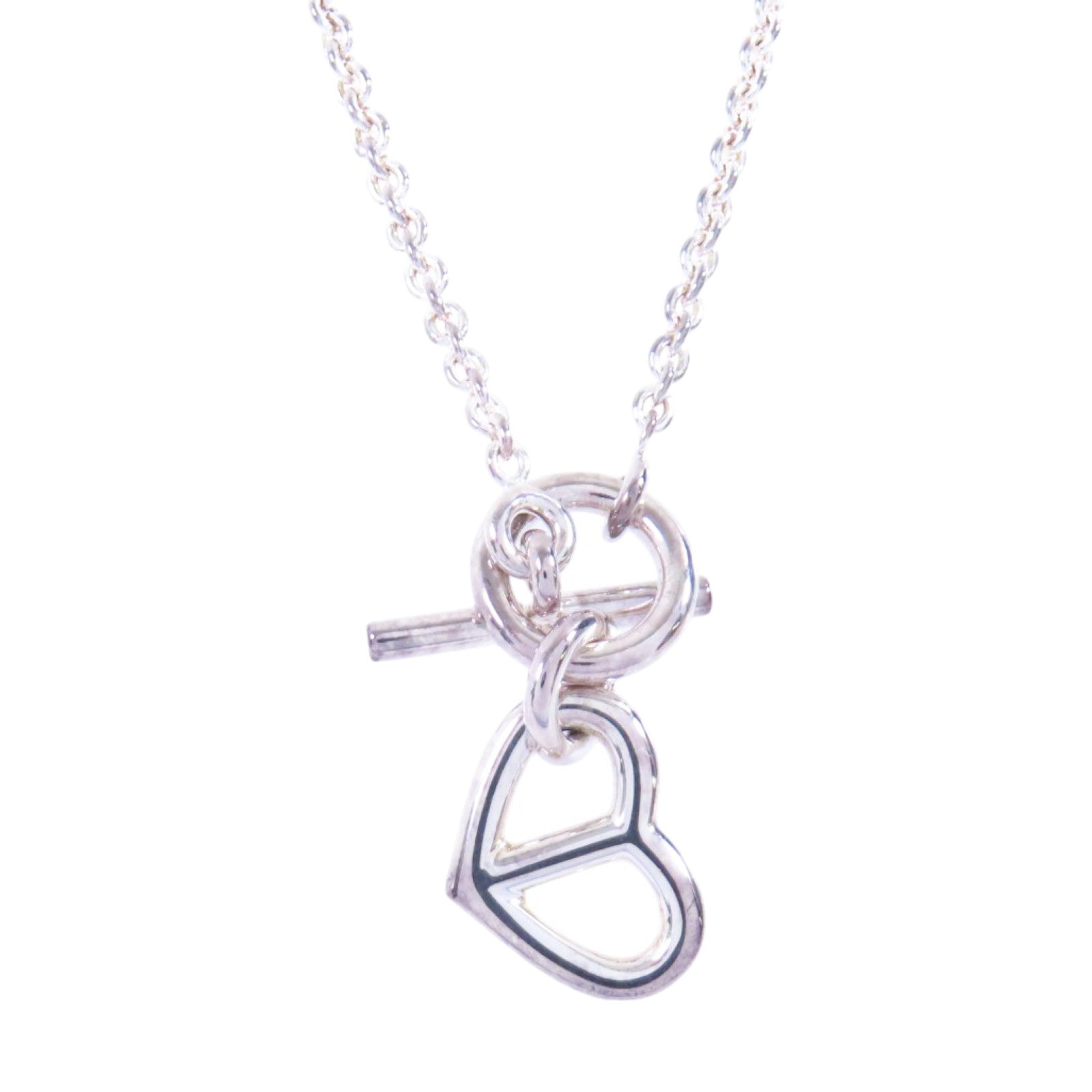HERMES 925純銀Cache Cœur Amulette Pendant Necklace銀扣項鏈