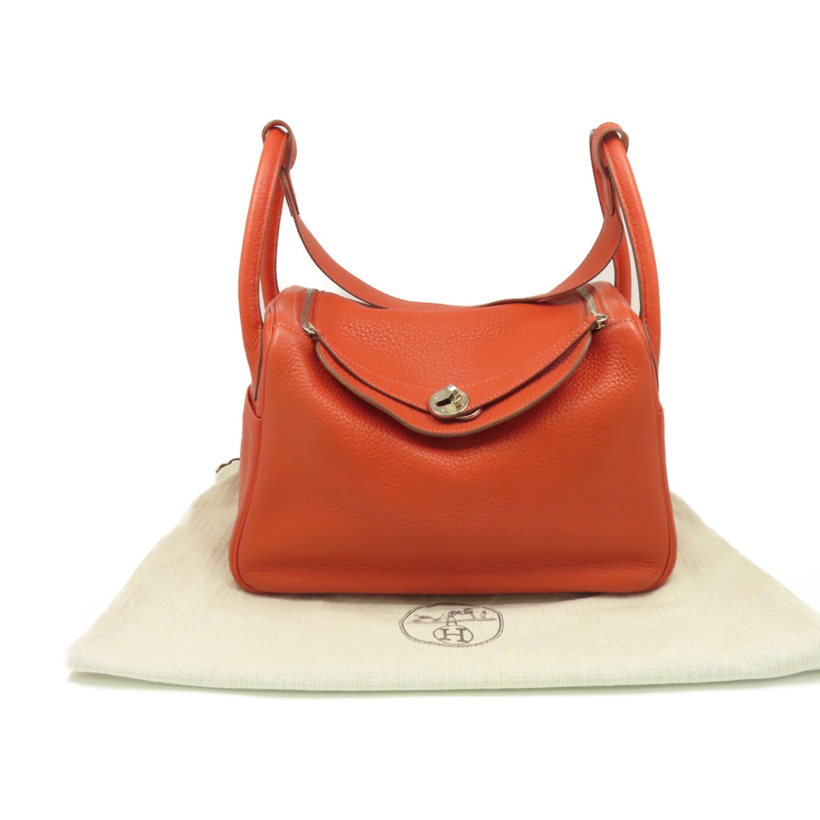 HERMES **【激減優惠】Clemence皮革Lindy 30 Shoulder Bag銀扣肩背袋Sanguine三文魚色/Rose Jaipur糖果紅色