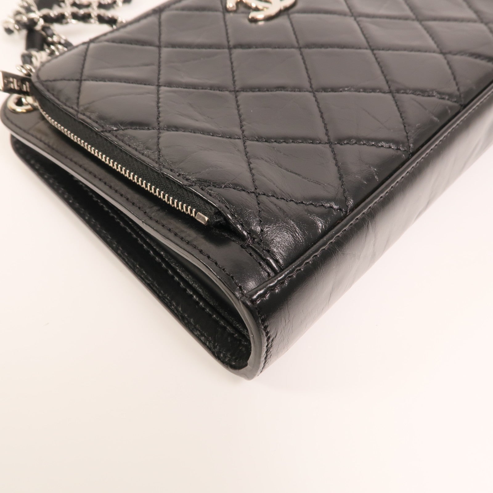 CHANEL 牛皮皮革Chain Shoulder銀扣鏈帶肩背袋