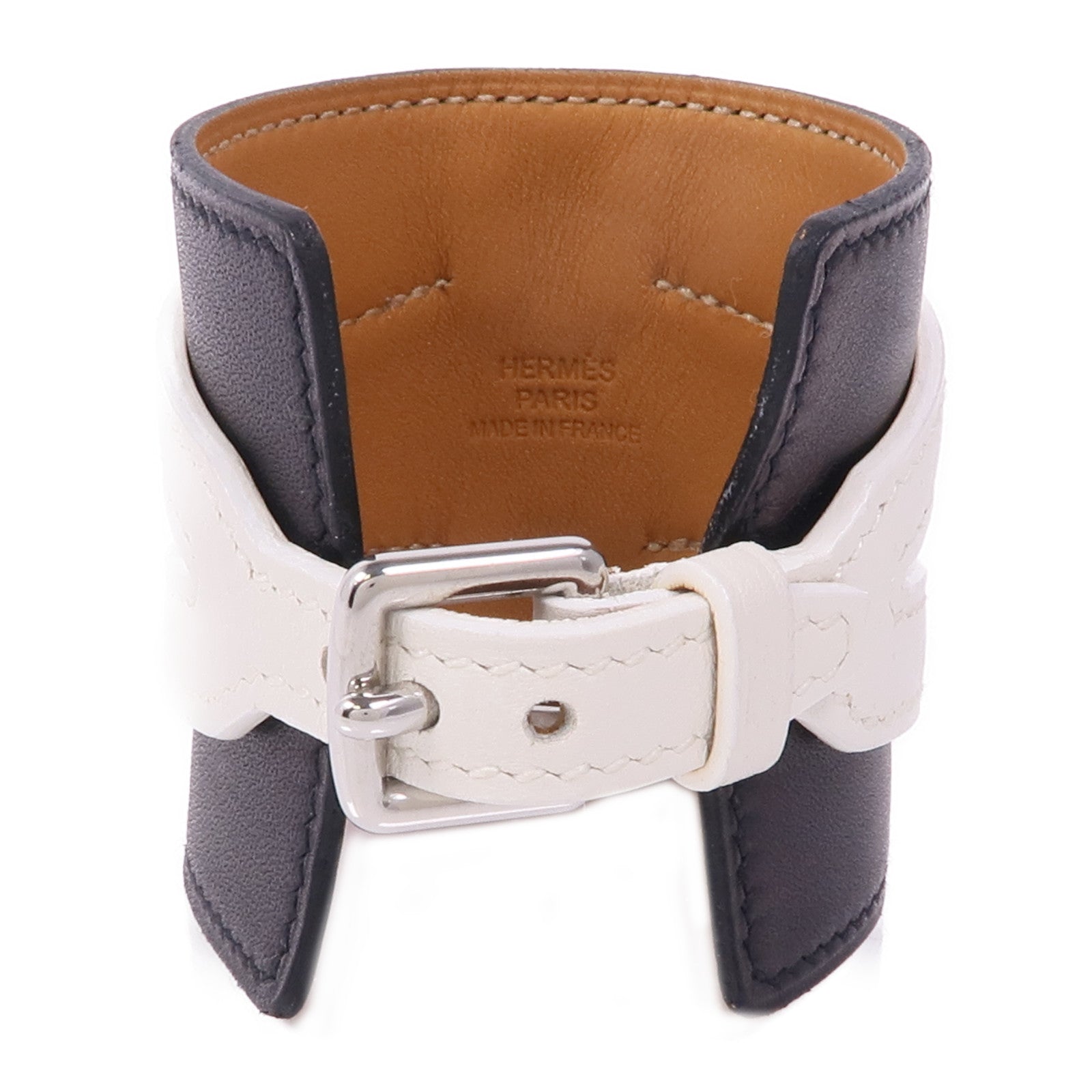 HERMES PHW Bracelet Veau Swift Leather Black White