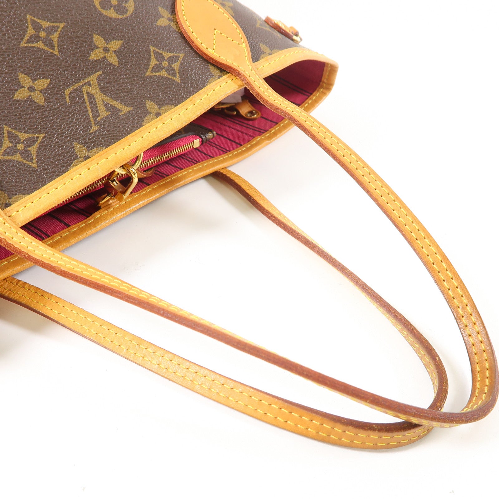 LOUIS VUITTON Monogram Neverfull PM金扣手挽袋啡色