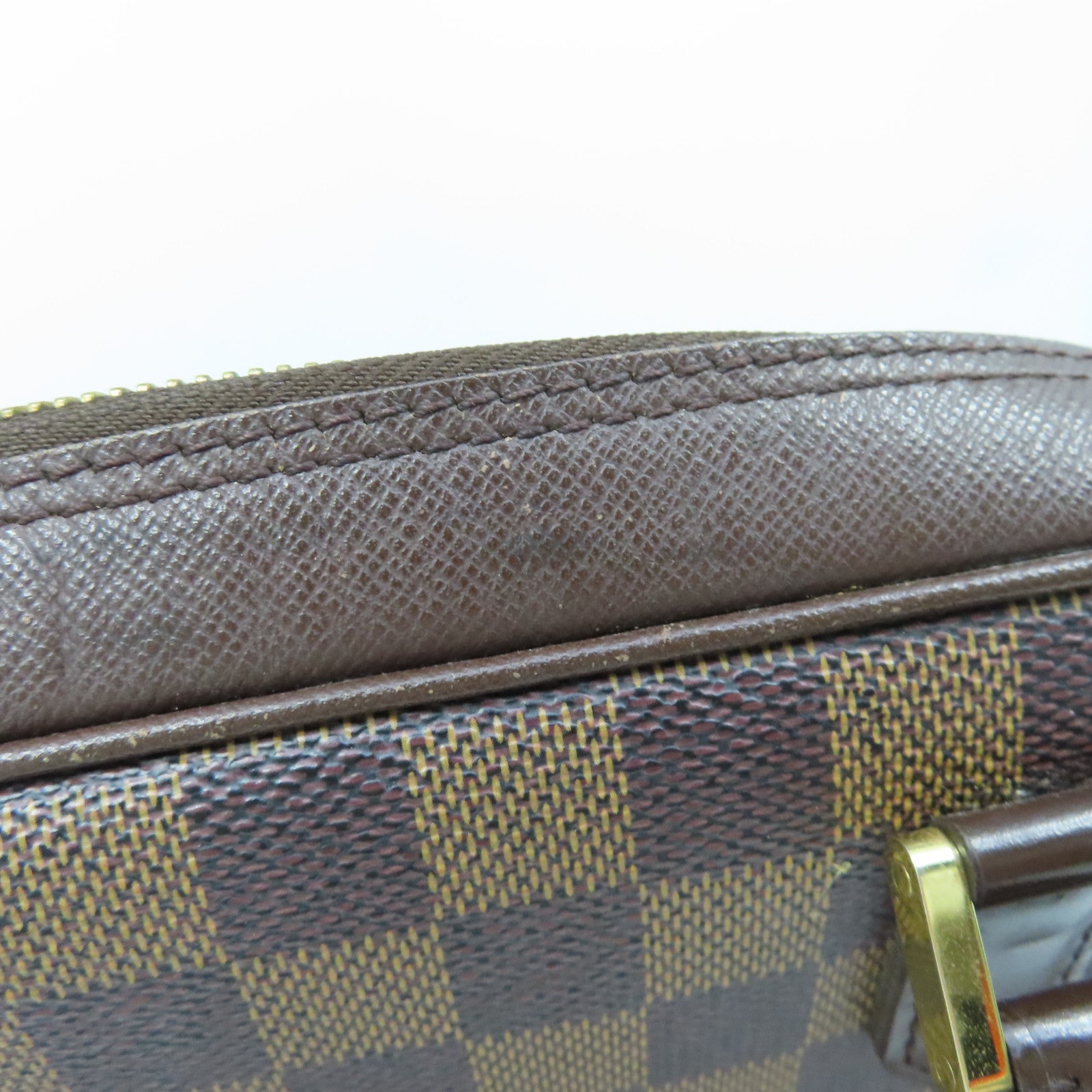 LOUIS VUITTON Damier Brera gold buckle handle bag brown