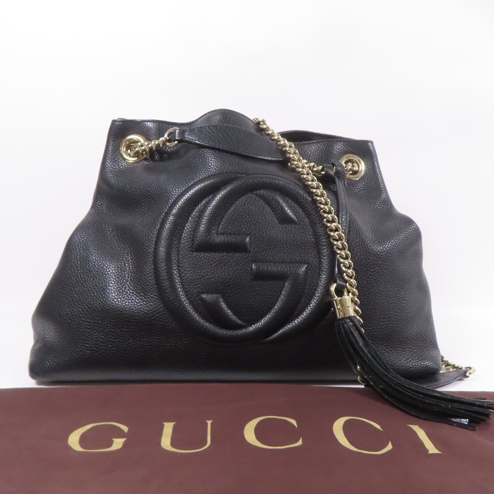 GUCCI GG GHW Soho Pebbled Chain Shoulder Bag 308982 Calfskin Leather Black