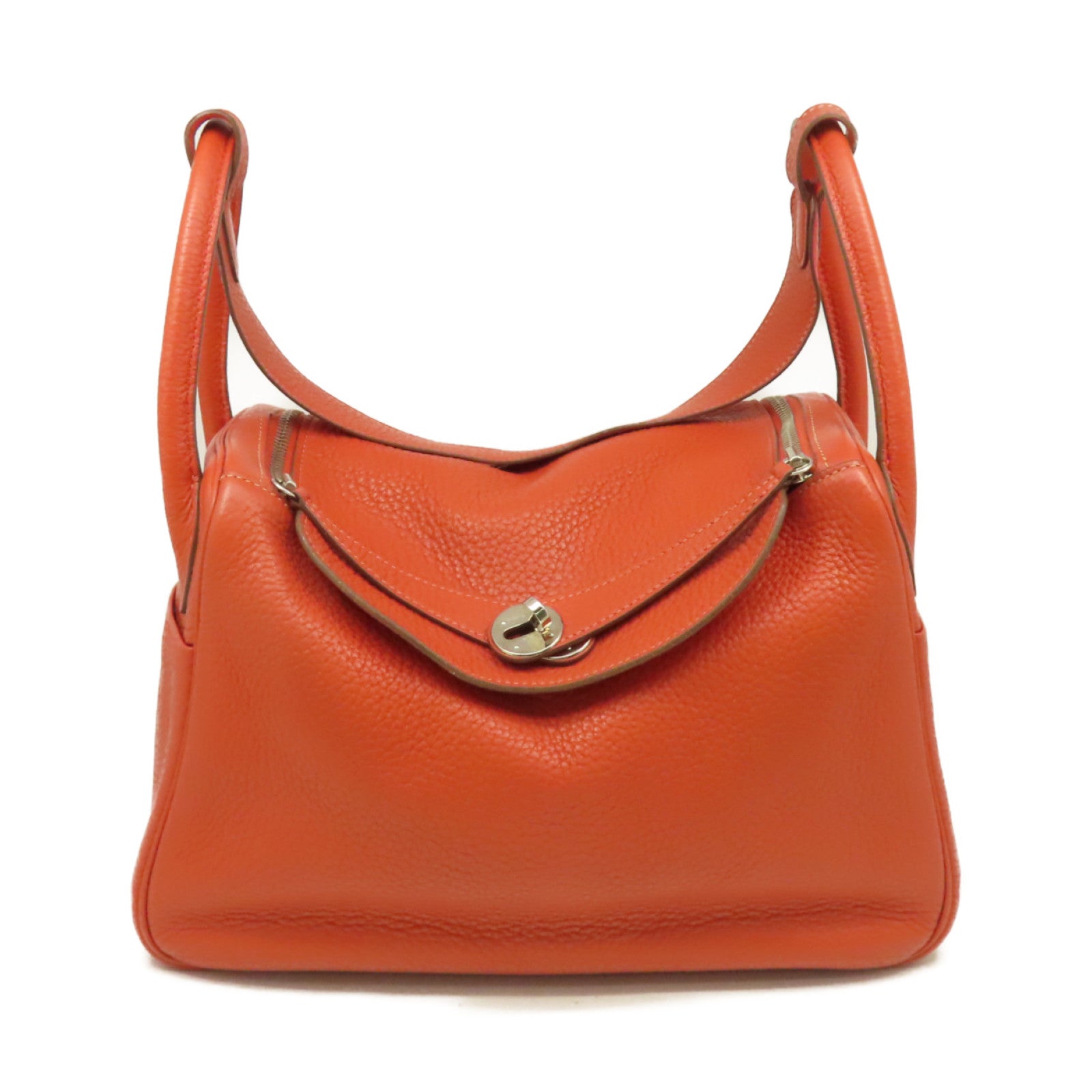 HERMES **【激減優惠】Clemence皮革Lindy 30 Shoulder Bag銀扣肩背袋Sanguine三文魚色/Rose Jaipur糖果紅色