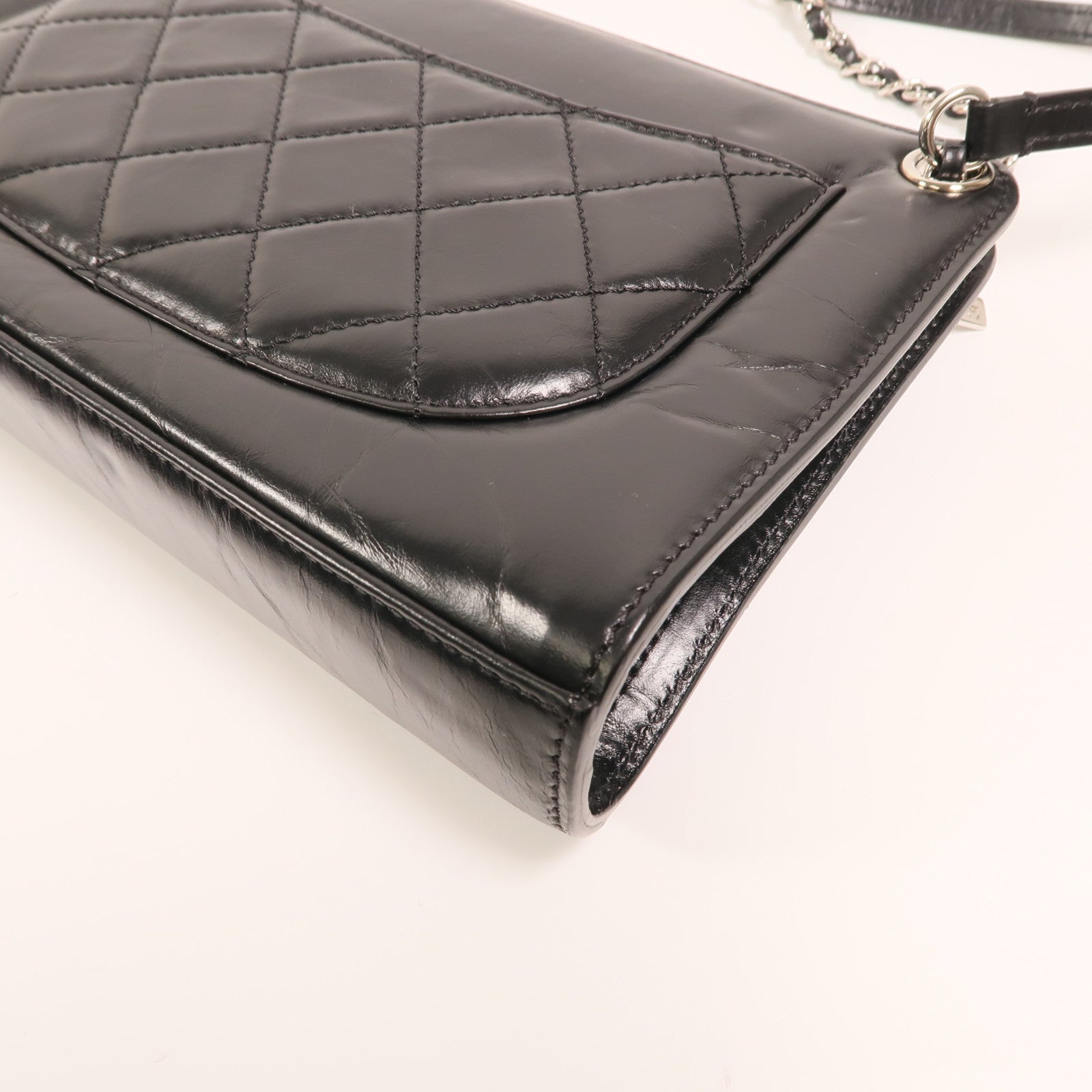 CHANEL 牛皮皮革Chain Shoulder銀扣鏈帶肩背袋