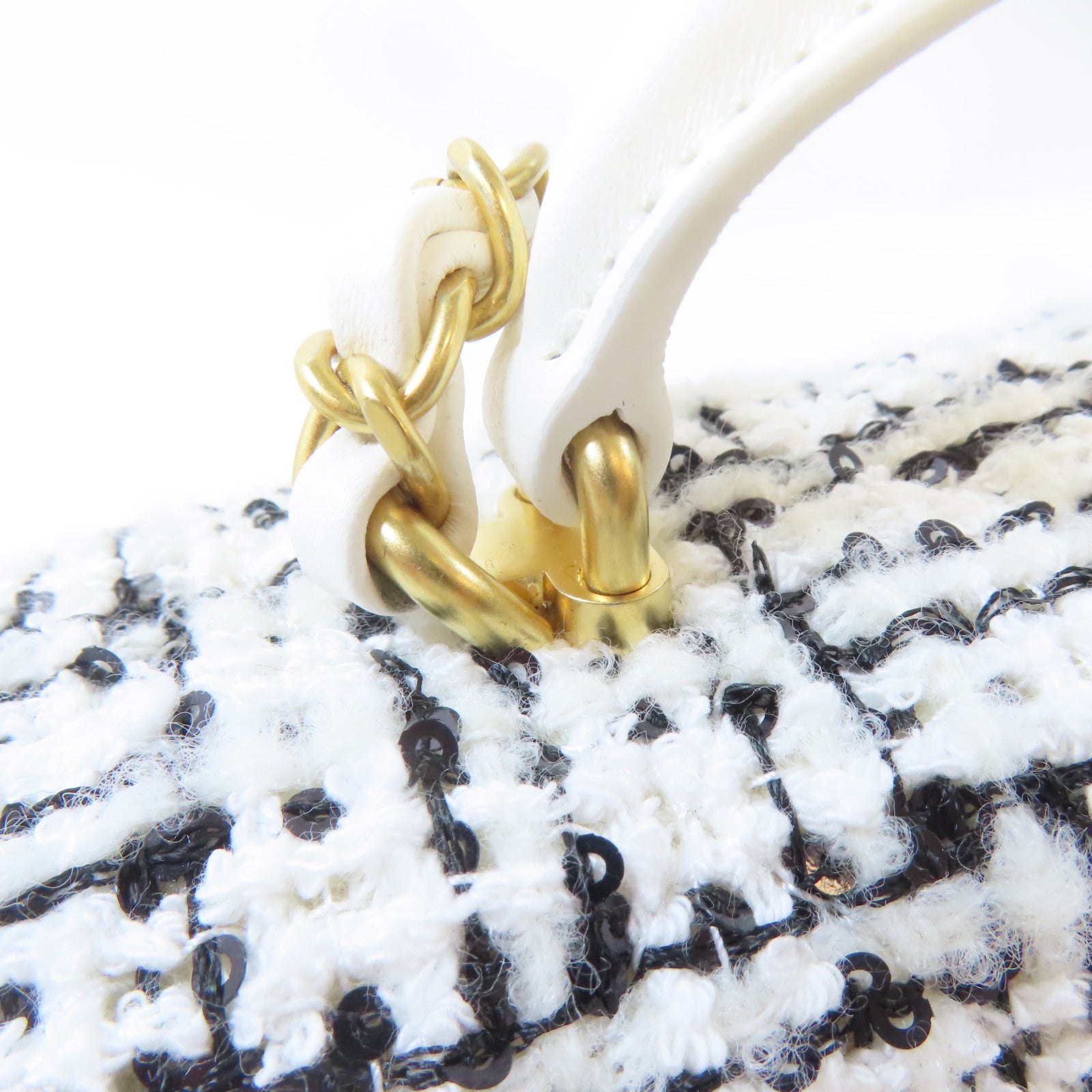 CHANEL 【激減優惠】斜紋軟呢2 Way Shoulder Bag金扣手挽肩背兩用袋黑色/白色