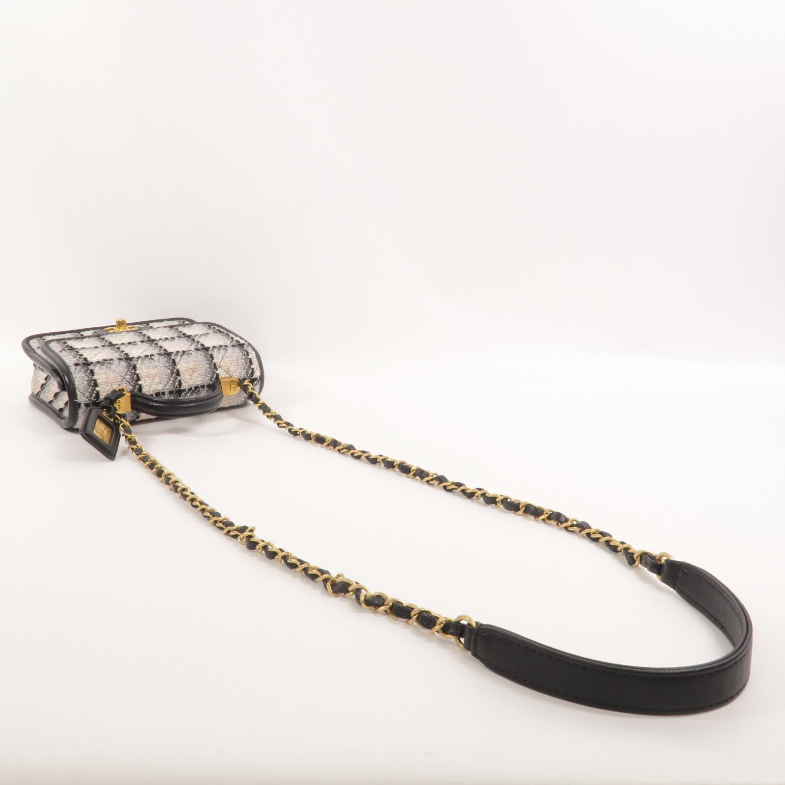 CHANEL Tweed/牛皮皮革Small Flap Bag With Top Handle鏈帶手挽肩背兩用袋