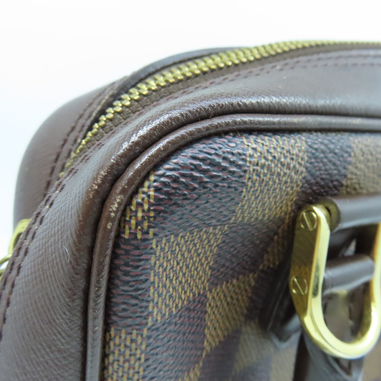 LOUIS VUITTON Damier Brera gold buckle handle bag brown