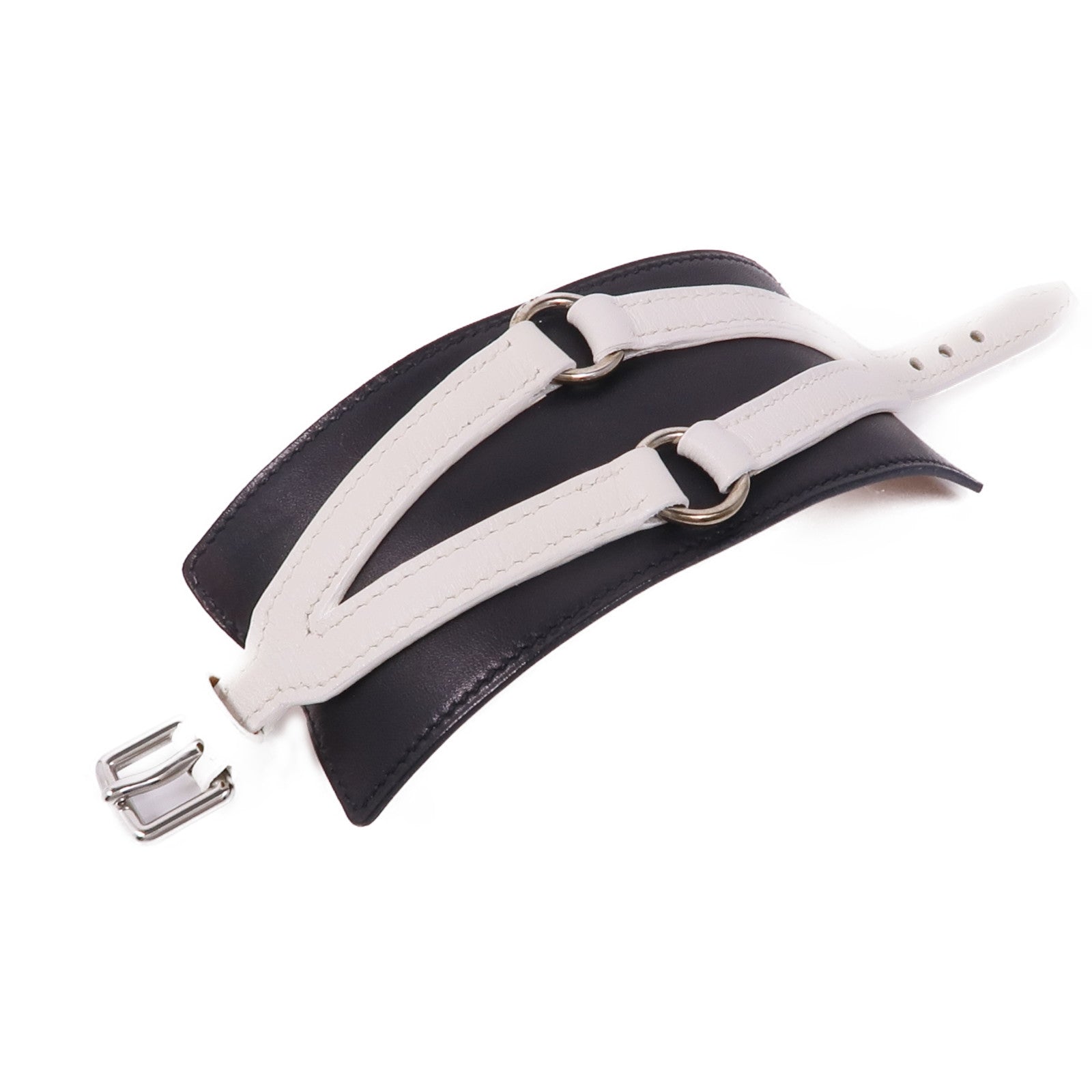 HERMES PHW Bracelet Veau Swift Leather Black White