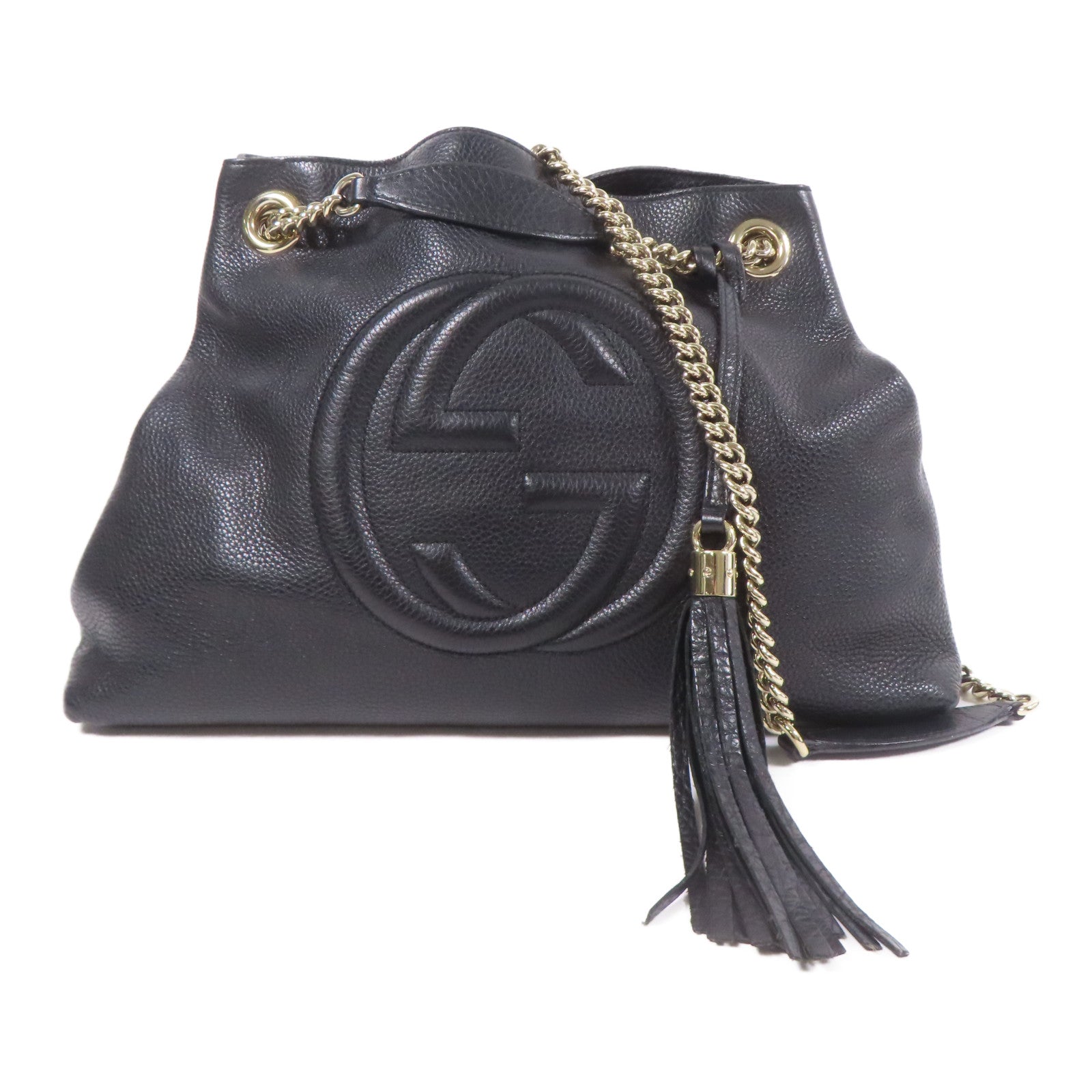 GUCCI GG GHW Soho Pebbled Chain Shoulder Bag 308982 Calfskin Leather Black