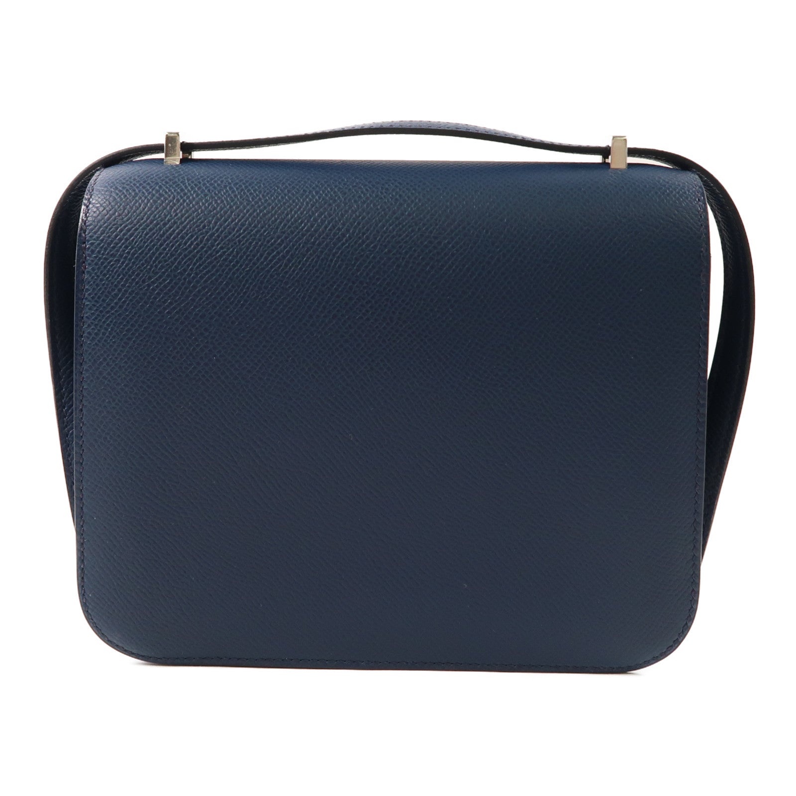 HERMES Epsom皮革Mini Constance銀扣肩背袋Bleu de Prusse/深藍色