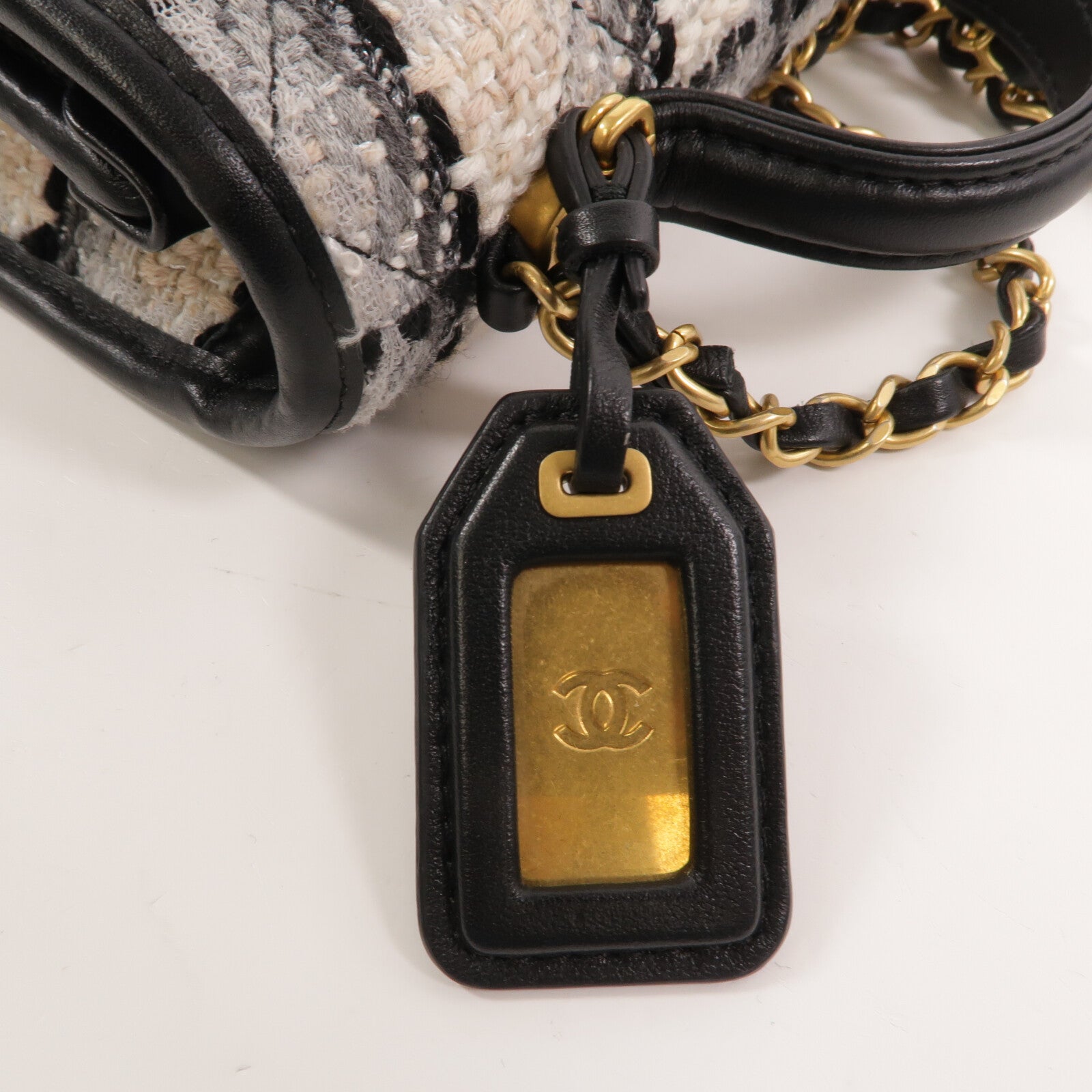 CHANEL Tweed/牛皮皮革Small Flap Bag With Top Handle鏈帶手挽肩背兩用袋