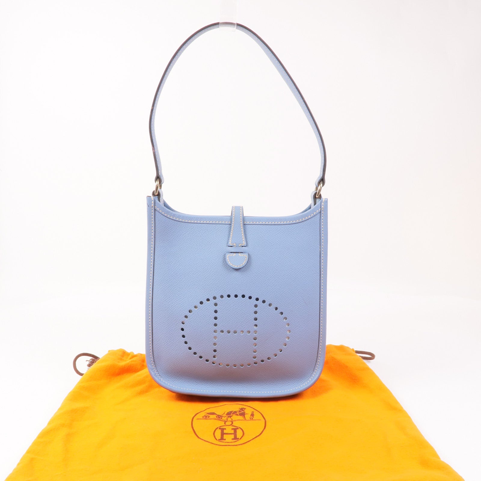 HERMES Clemence皮革Evelyne TPM銀扣手挽袋Bleu Jean