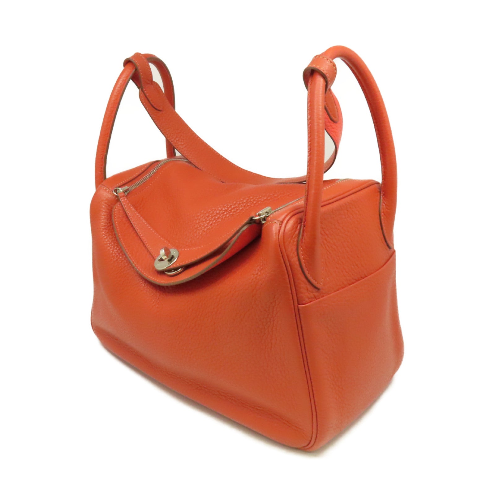 HERMES **【激減優惠】Clemence皮革Lindy 30 Shoulder Bag銀扣肩背袋Sanguine三文魚色/Rose Jaipur糖果紅色