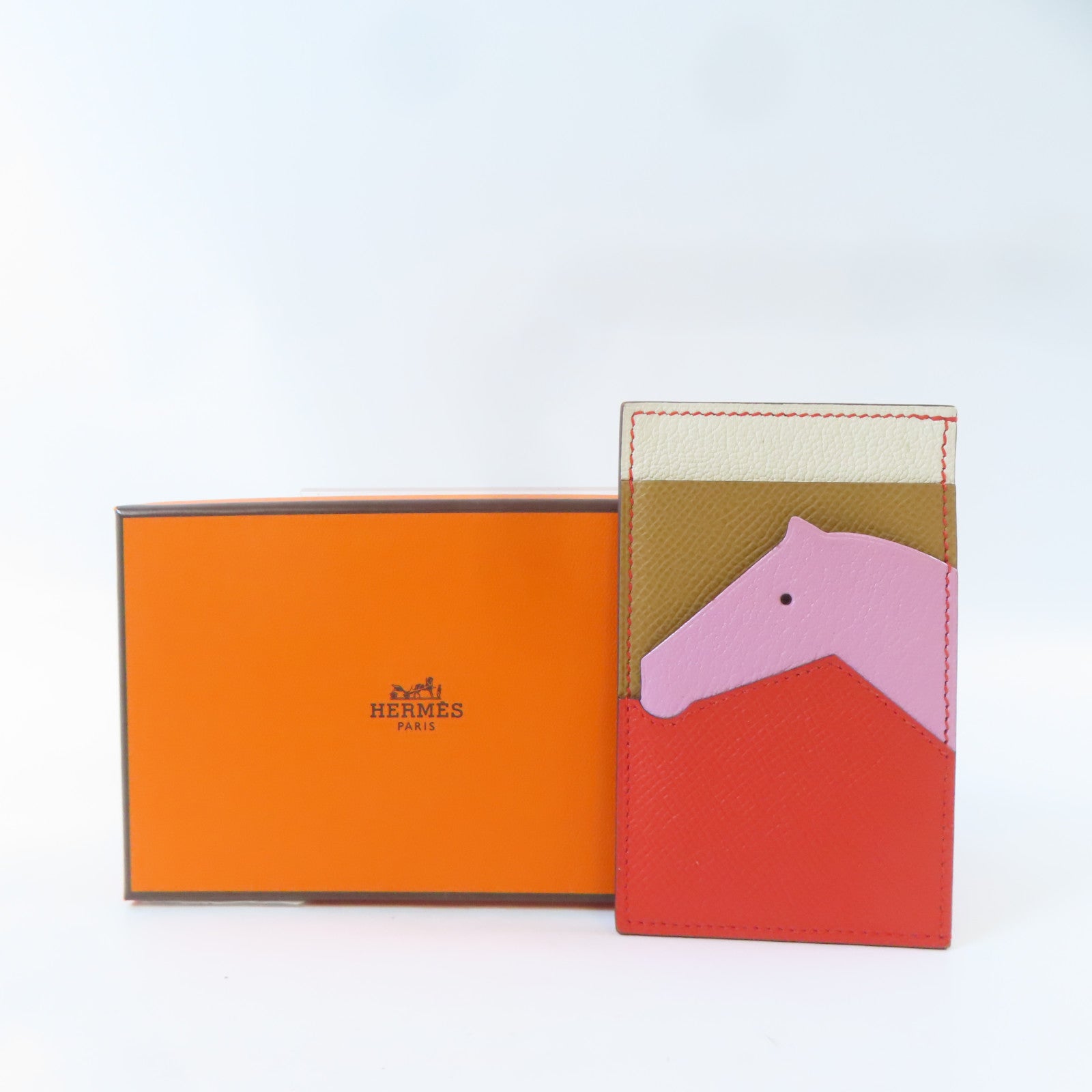 HERMES Epsom皮革Les Petits Chevaux卡片套白色/啡色/粉紅色/紅色