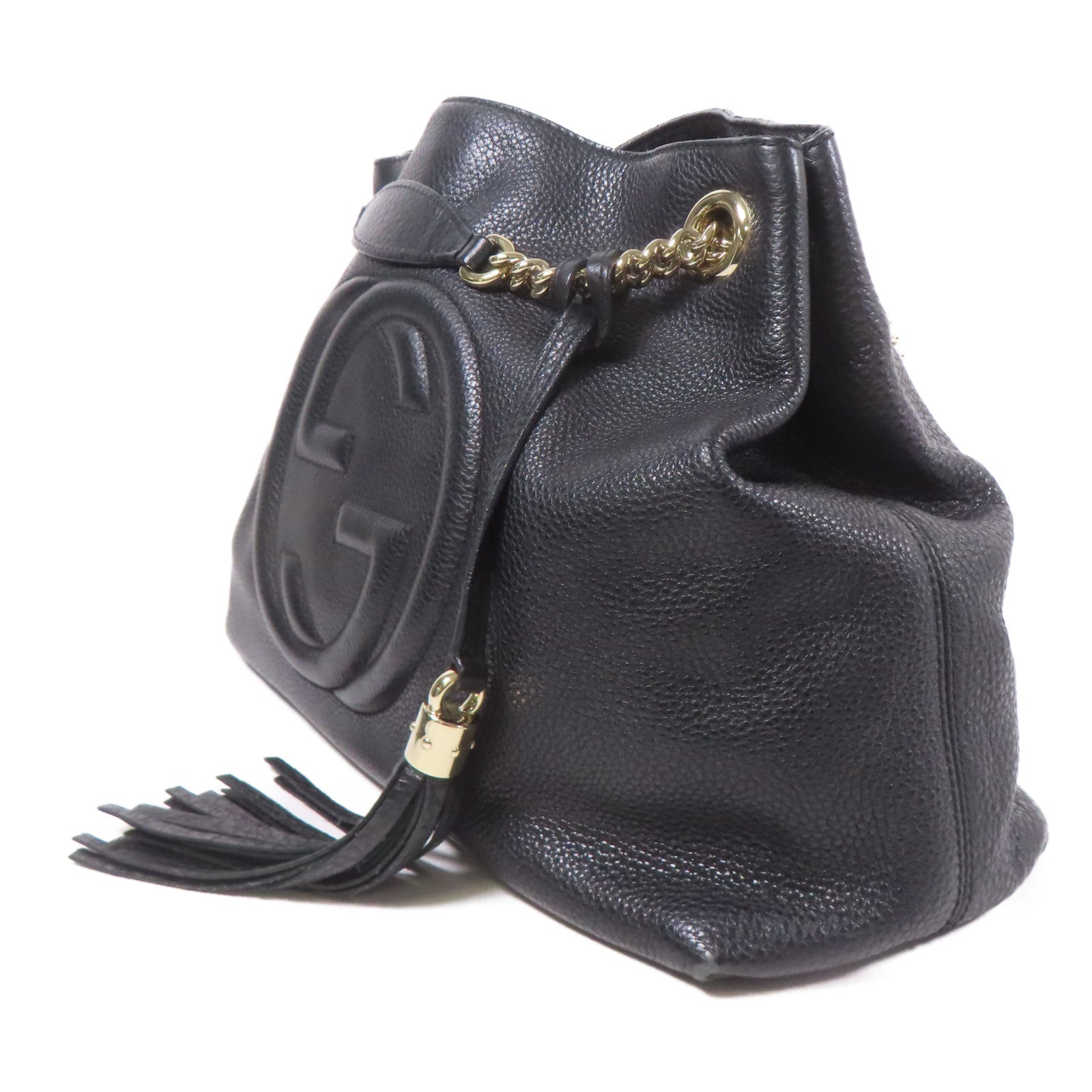 GUCCI GG GHW Soho Pebbled Chain Shoulder Bag 308982 Calfskin Leather Black