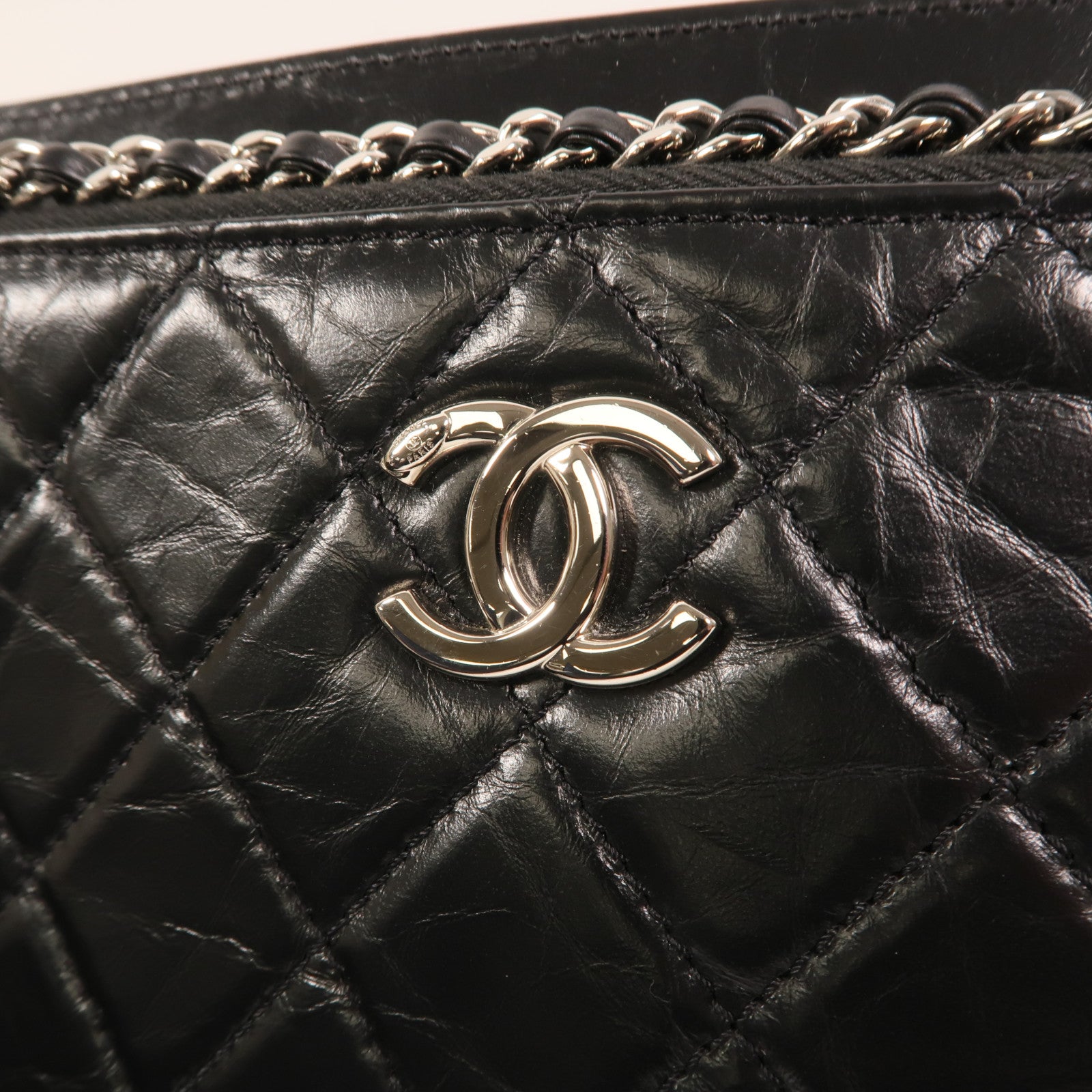 CHANEL 牛皮皮革Chain Shoulder銀扣鏈帶肩背袋