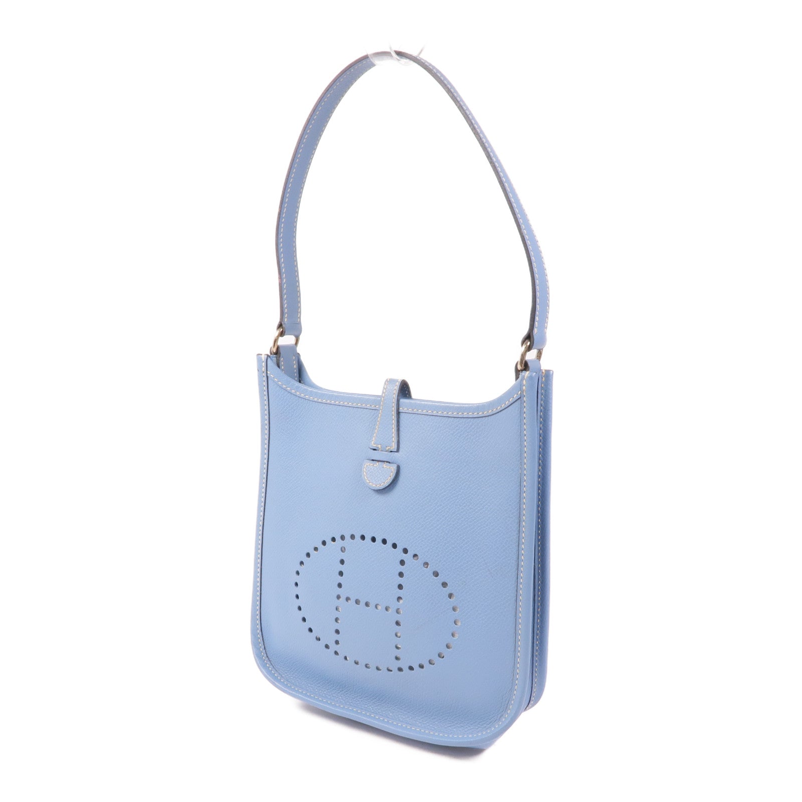 HERMES Clemence皮革Evelyne TPM銀扣手挽袋Bleu Jean