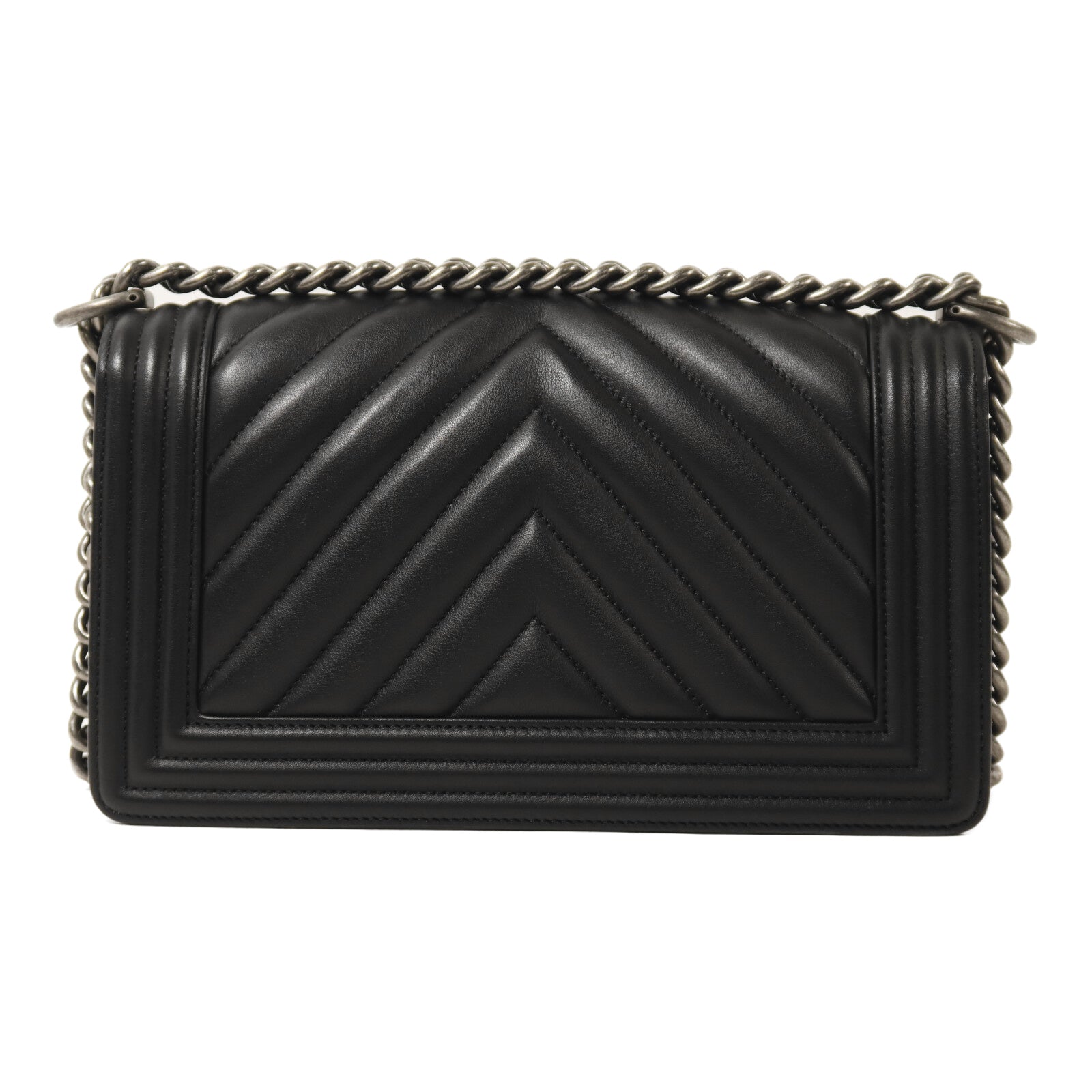 CHANEL 牛皮皮革Boy 25銀扣鏈帶肩背袋