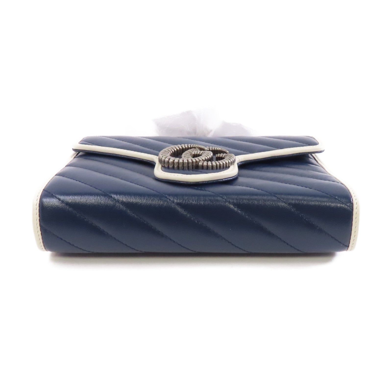 GUCCI 【激減優惠】牛皮皮革GG Marmont Shoulder Bag銀扣鏈帶肩背袋藍色