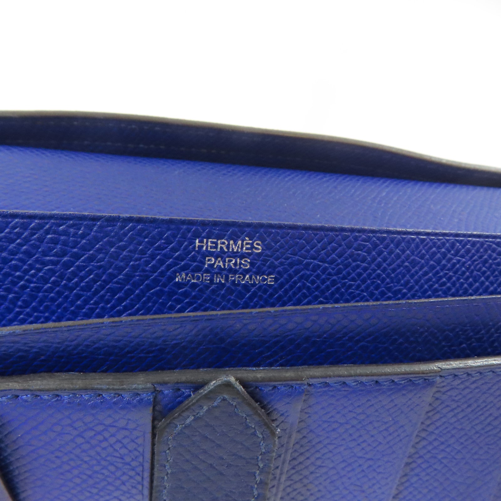 HERMES 【激減優惠】Epsom皮革Bearn W Snap銀扣長錢包藍色