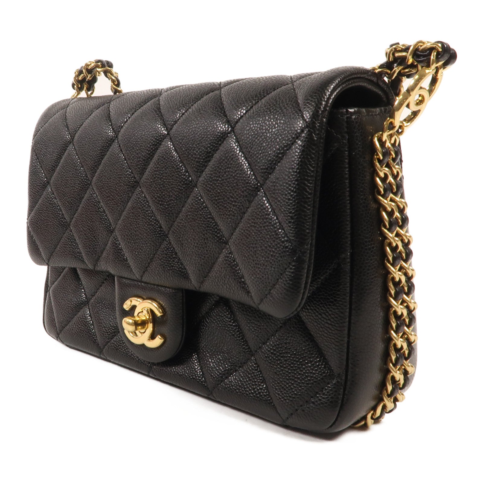 CHANEL 牛皮皮革Mini Flap Bag金扣鏈帶肩背袋