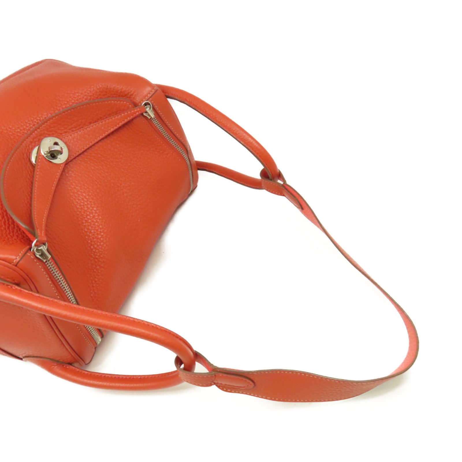 HERMES **【激減優惠】Clemence皮革Lindy 30 Shoulder Bag銀扣肩背袋Sanguine三文魚色/Rose Jaipur糖果紅色