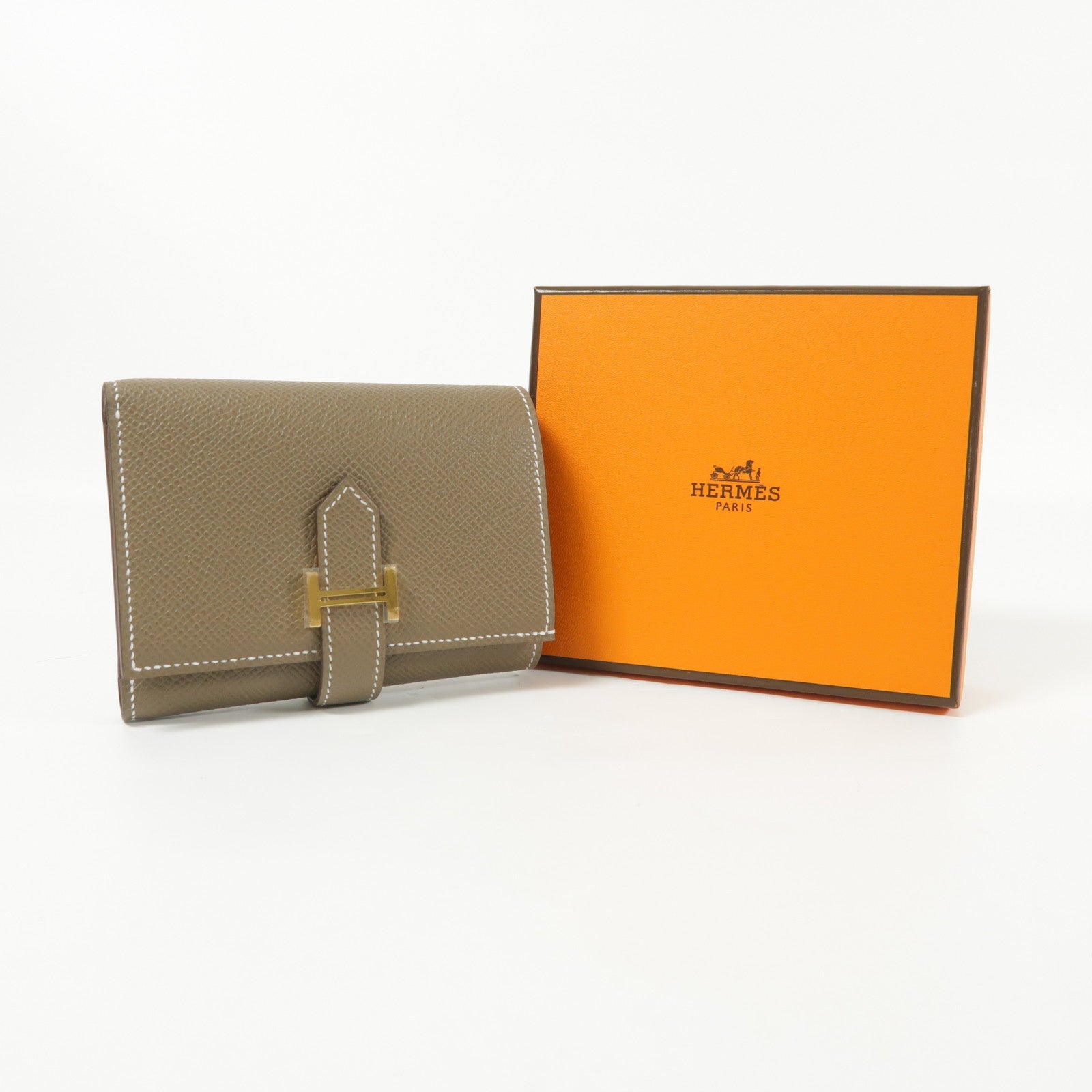 HERMES Epsom皮革Bearn Wallet金扣錢包Etoupe