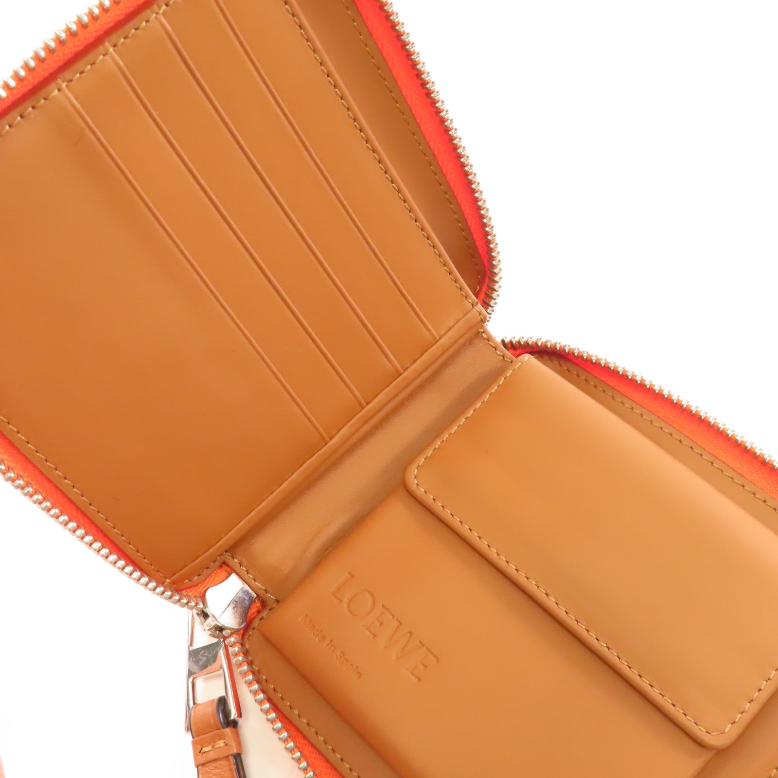 LOEWE 牛皮皮革Zipper Wallet銀扣錢包橙色/黄色
