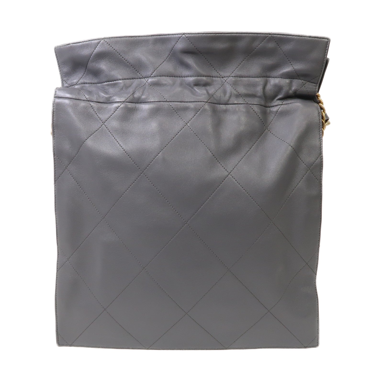 CHANEL 菱格羊皮皮革Drawstring Shoulder Bag金扣鏈帶肩背袋灰色
