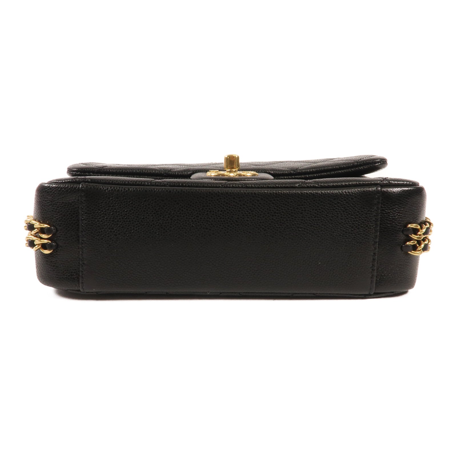 CHANEL 牛皮皮革Mini Flap Bag金扣鏈帶肩背袋