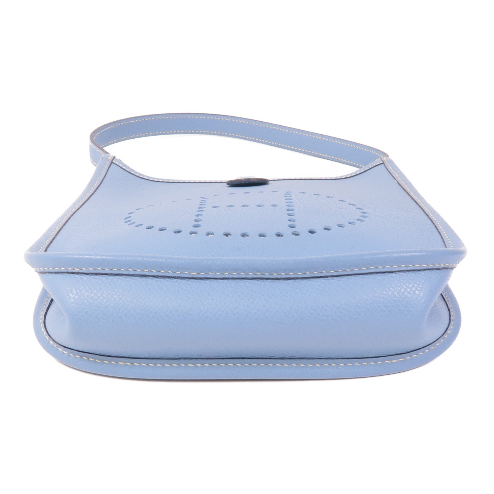 HERMES Clemence皮革Evelyne TPM銀扣手挽袋Bleu Jean