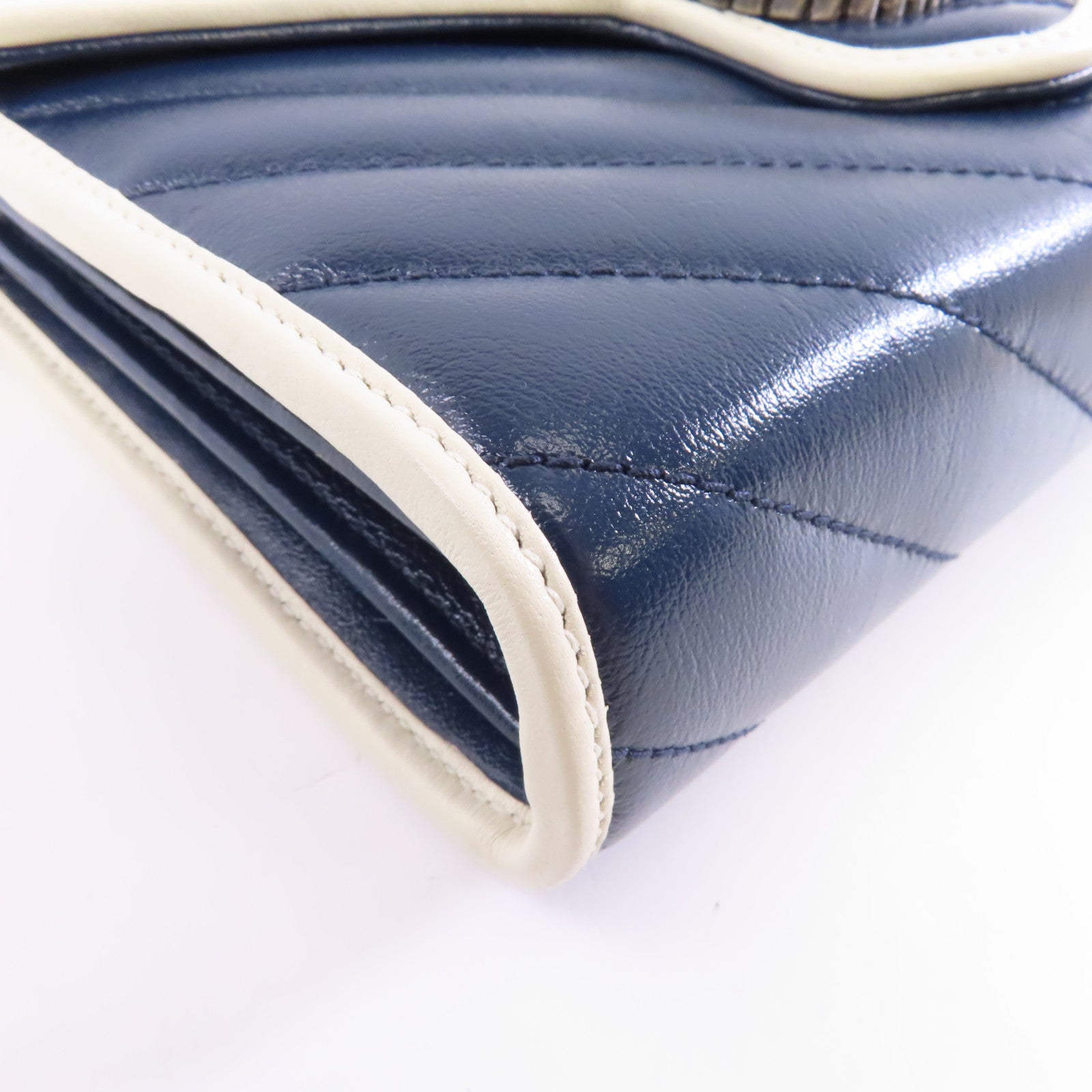 GUCCI 【激減優惠】牛皮皮革GG Marmont Shoulder Bag銀扣鏈帶肩背袋藍色