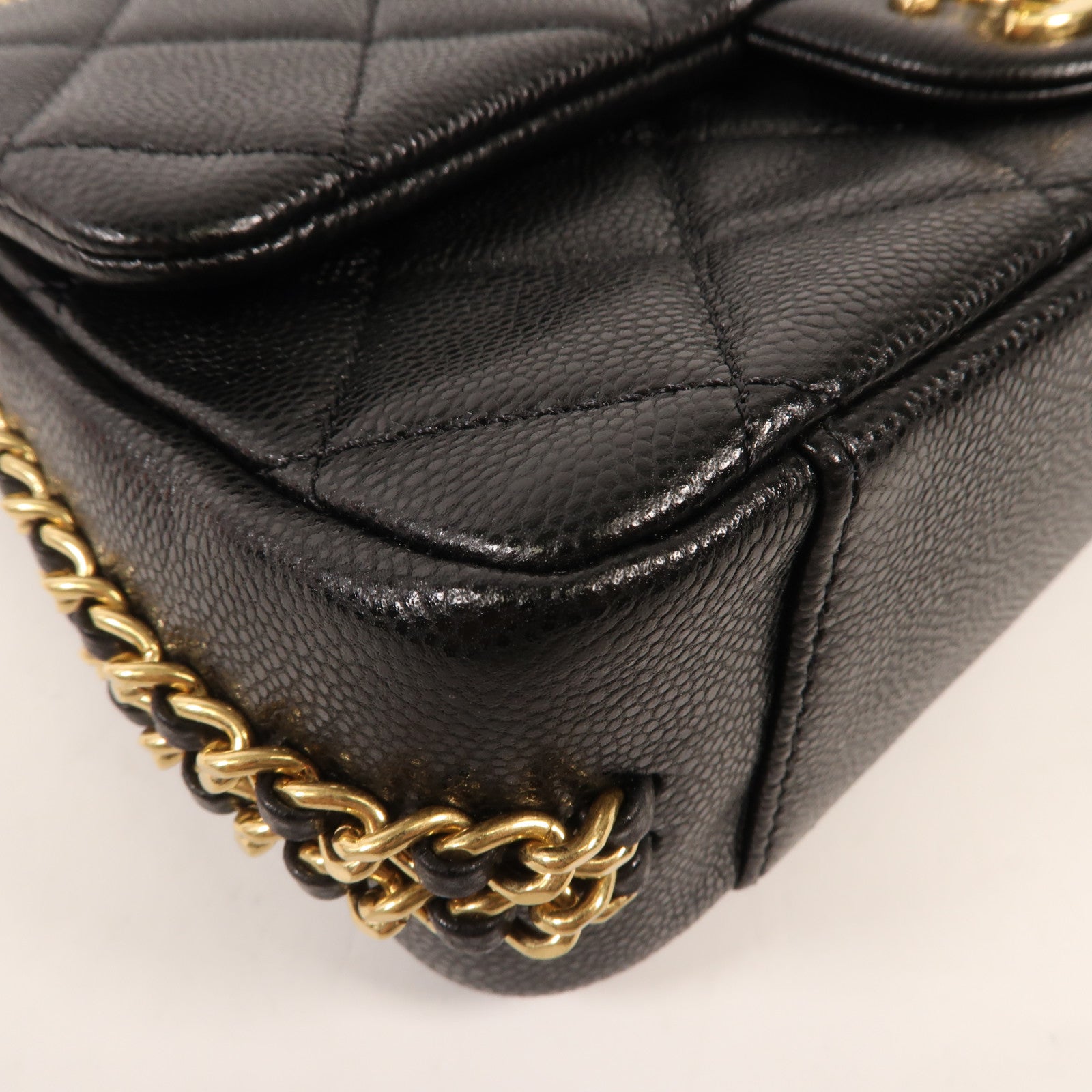 CHANEL 牛皮皮革Mini Flap Bag金扣鏈帶肩背袋