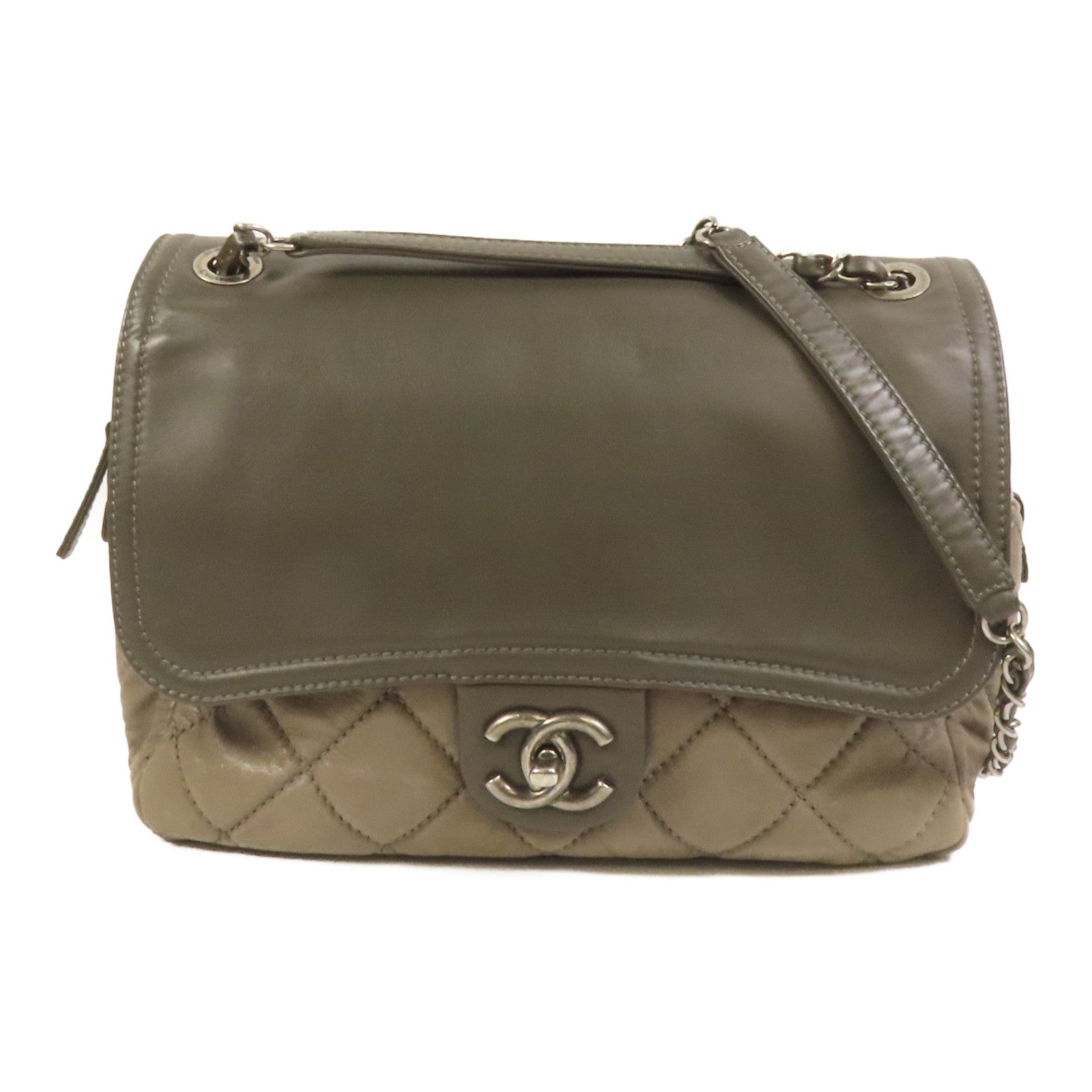 CHANEL 牛皮皮革Chain Shoulder銀扣鏈帶肩背袋