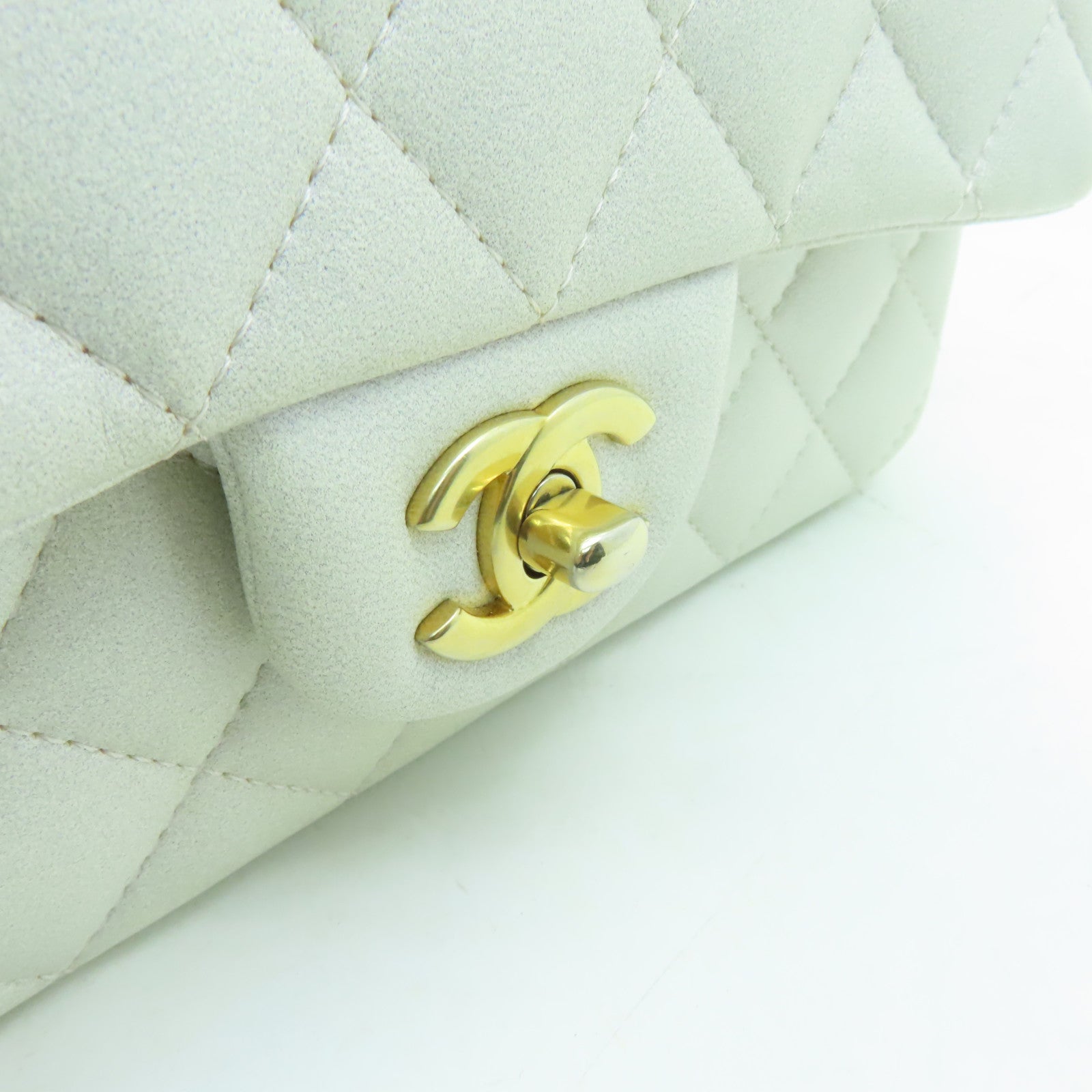 CHANEL 菱格羊皮皮革Chain Shoulder Bag金扣鏈帶手挽肩背兩用袋白色