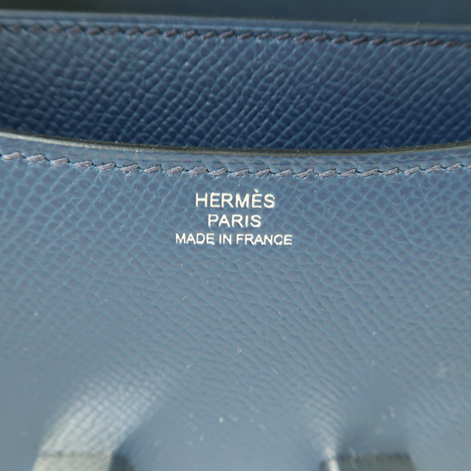 HERMES Epsom皮革Mini Constance銀扣肩背袋Bleu de Prusse/深藍色