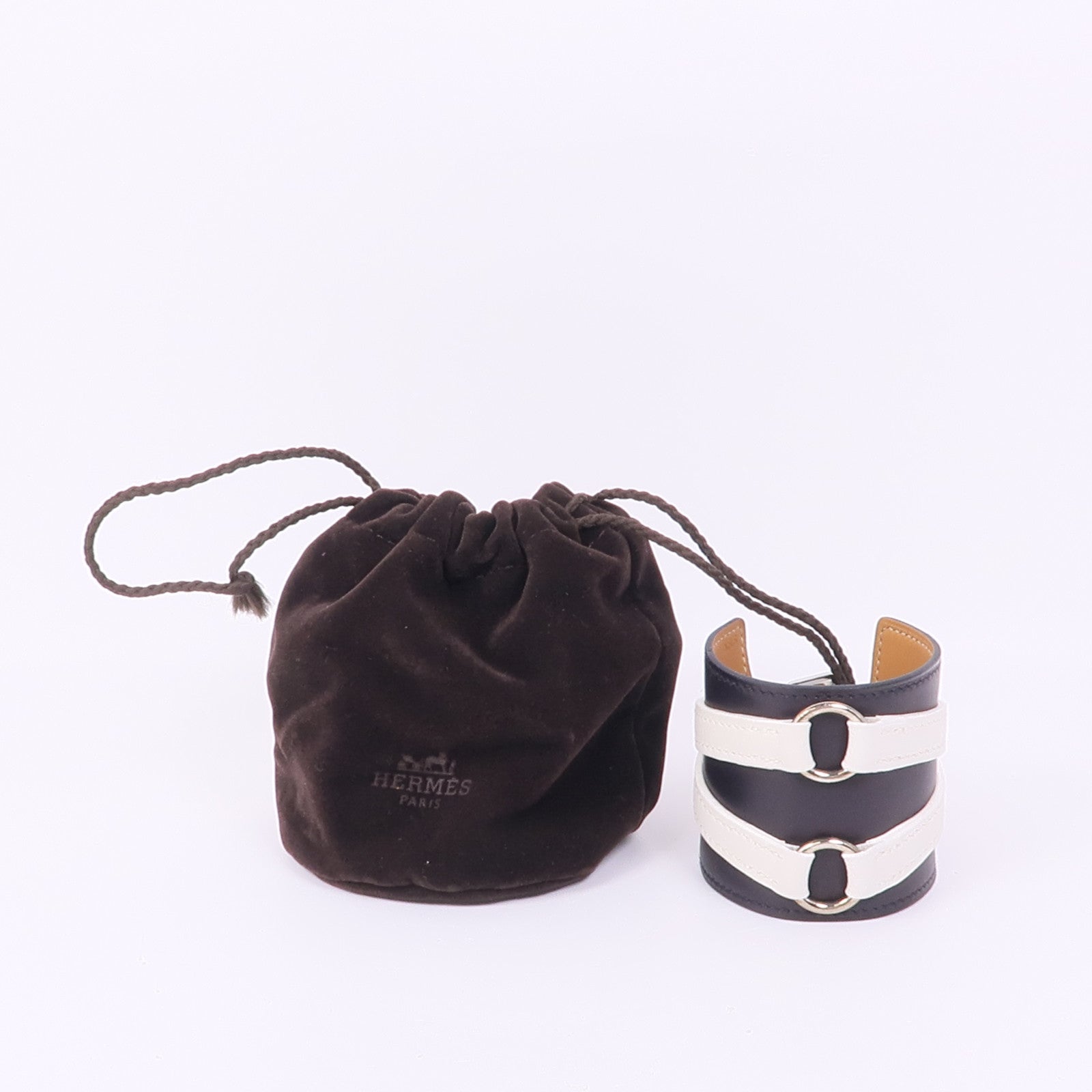 HERMES PHW Bracelet Veau Swift Leather Black White