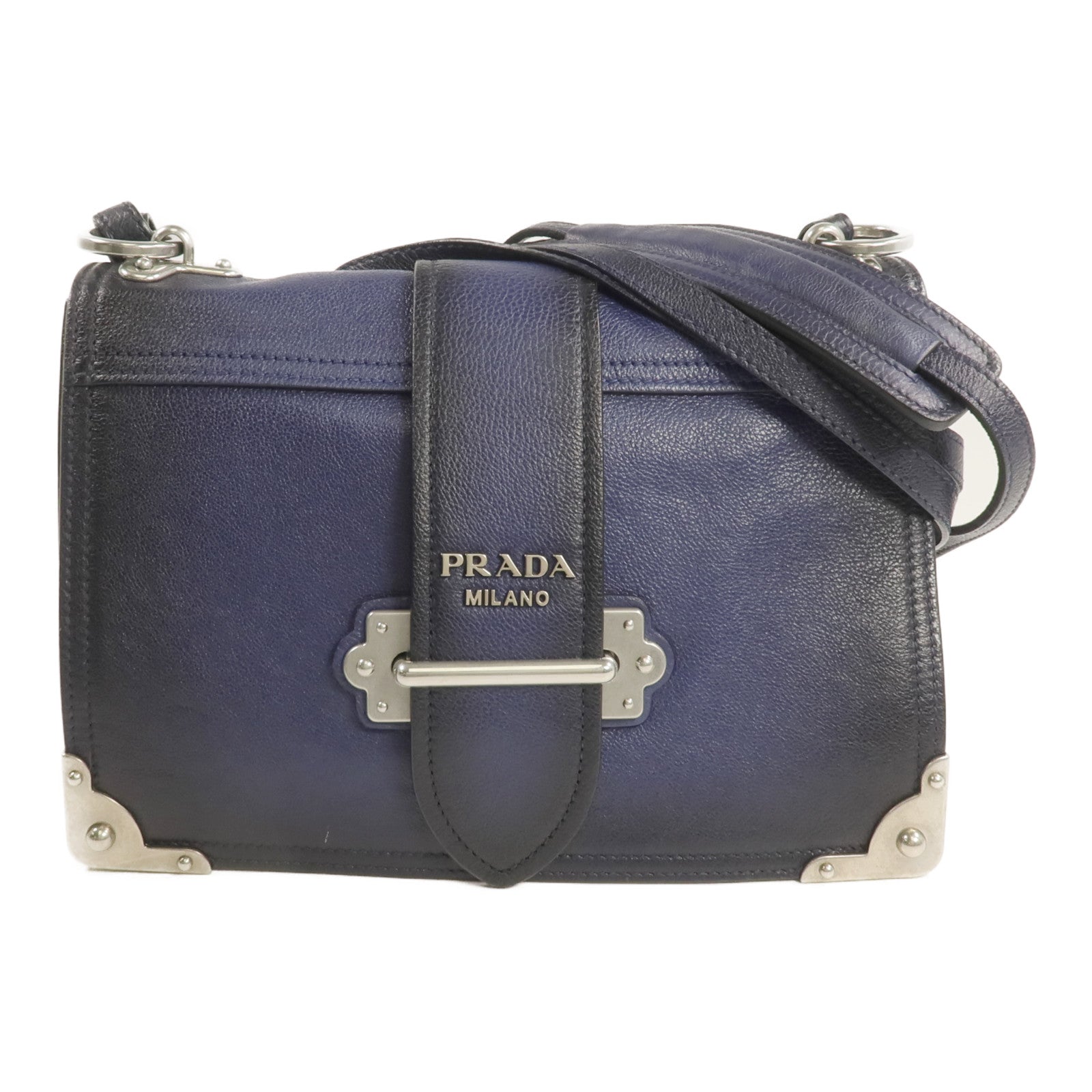 PRADA 牛皮皮革2 Way Shoulder銀扣手挽肩背兩用袋