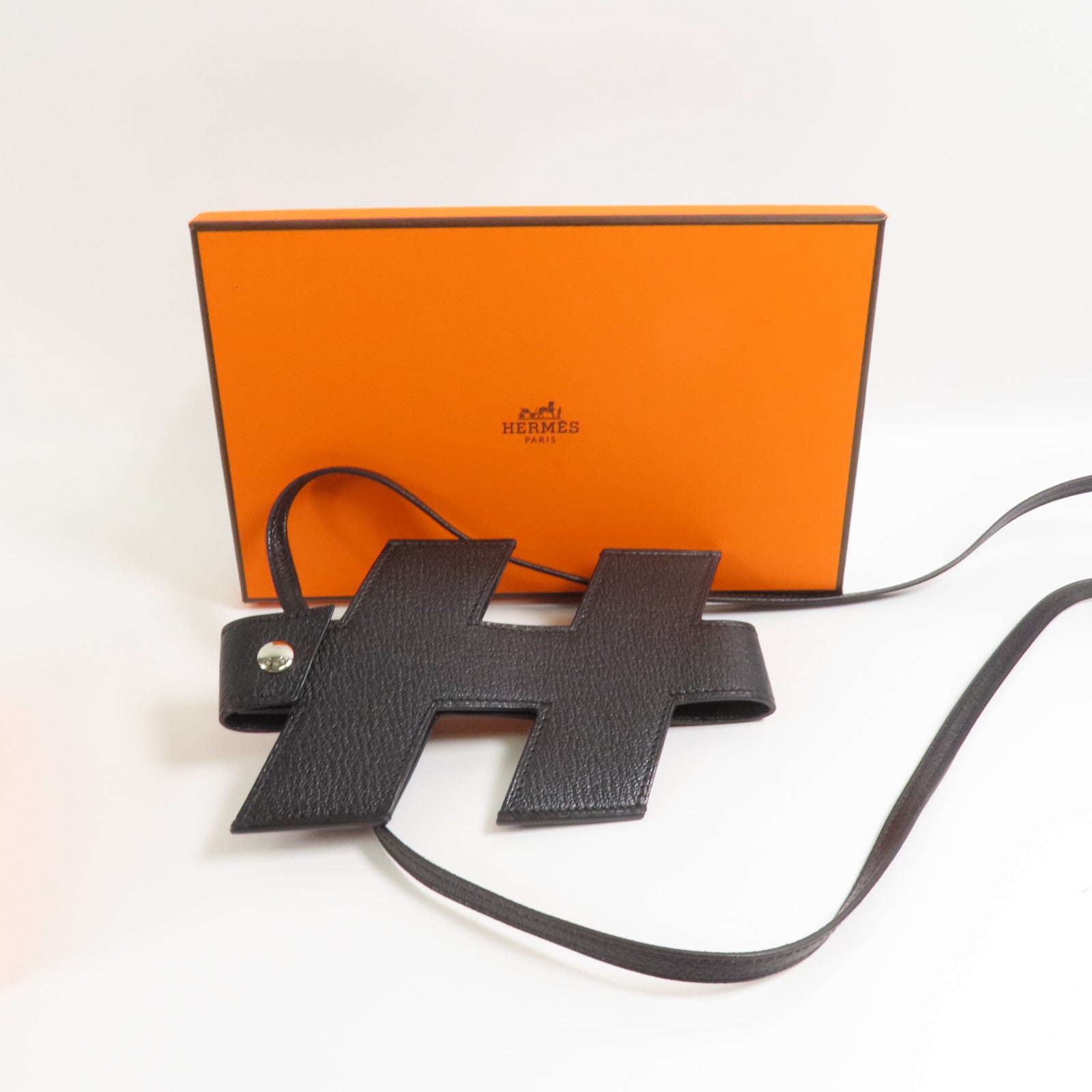 HERMES Chevre皮革H Tap Phone Case銀扣電話套