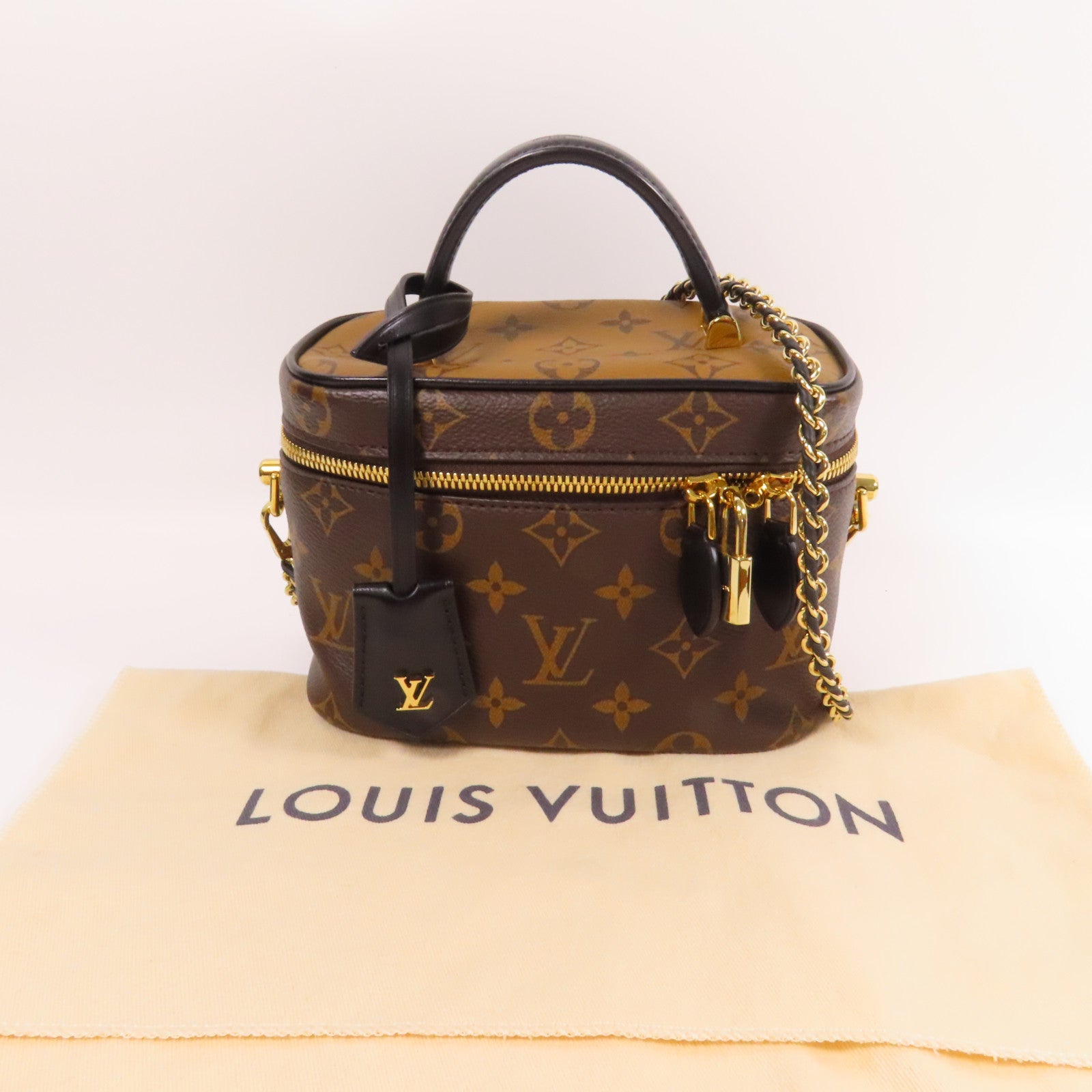 LOUIS VUITTON 【激減優惠】Monogram/Monogram Reverse Vanity PM金扣手挽肩背兩用袋啡色