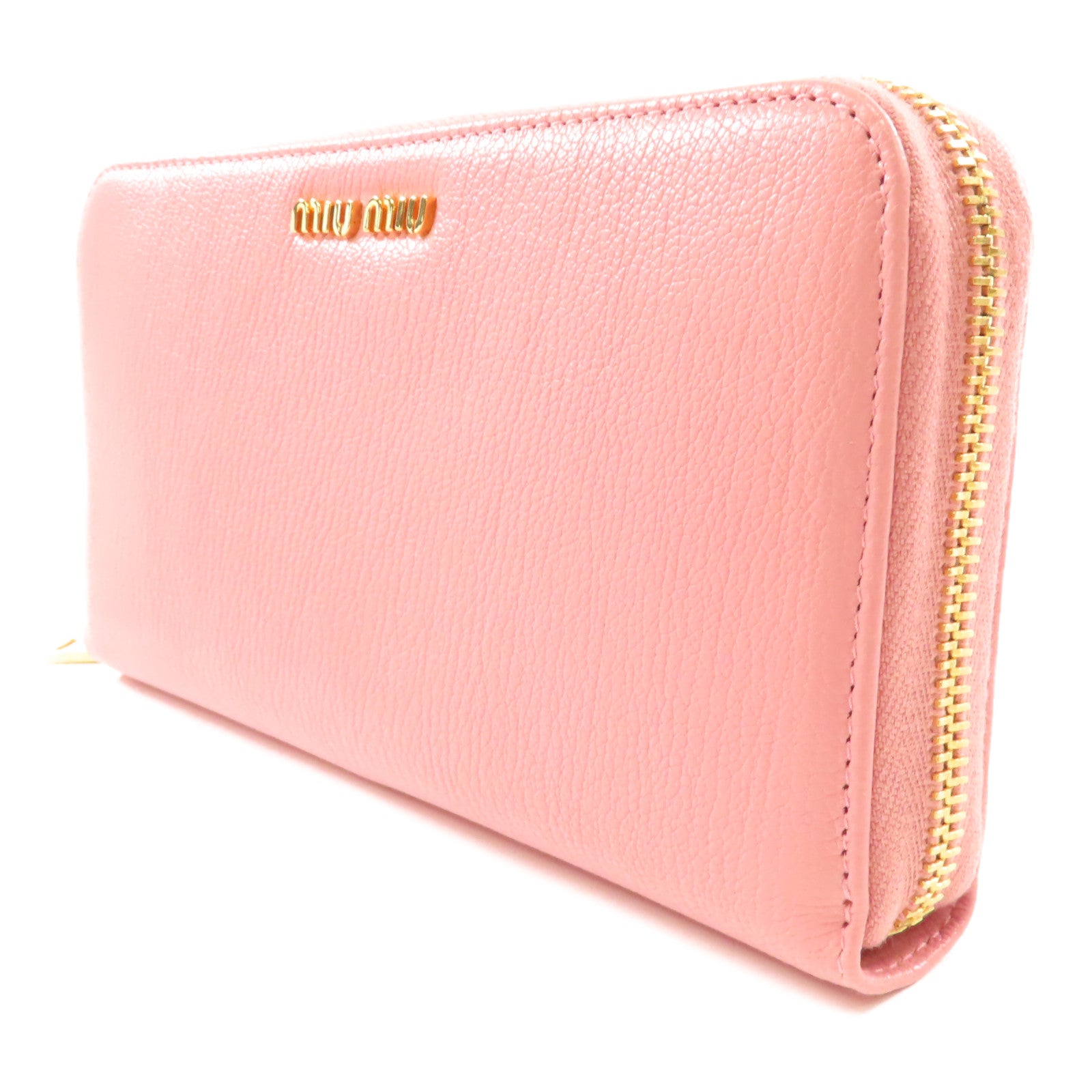 Miu Miu 牛皮皮革Long Wallet金扣長錢包粉紅色