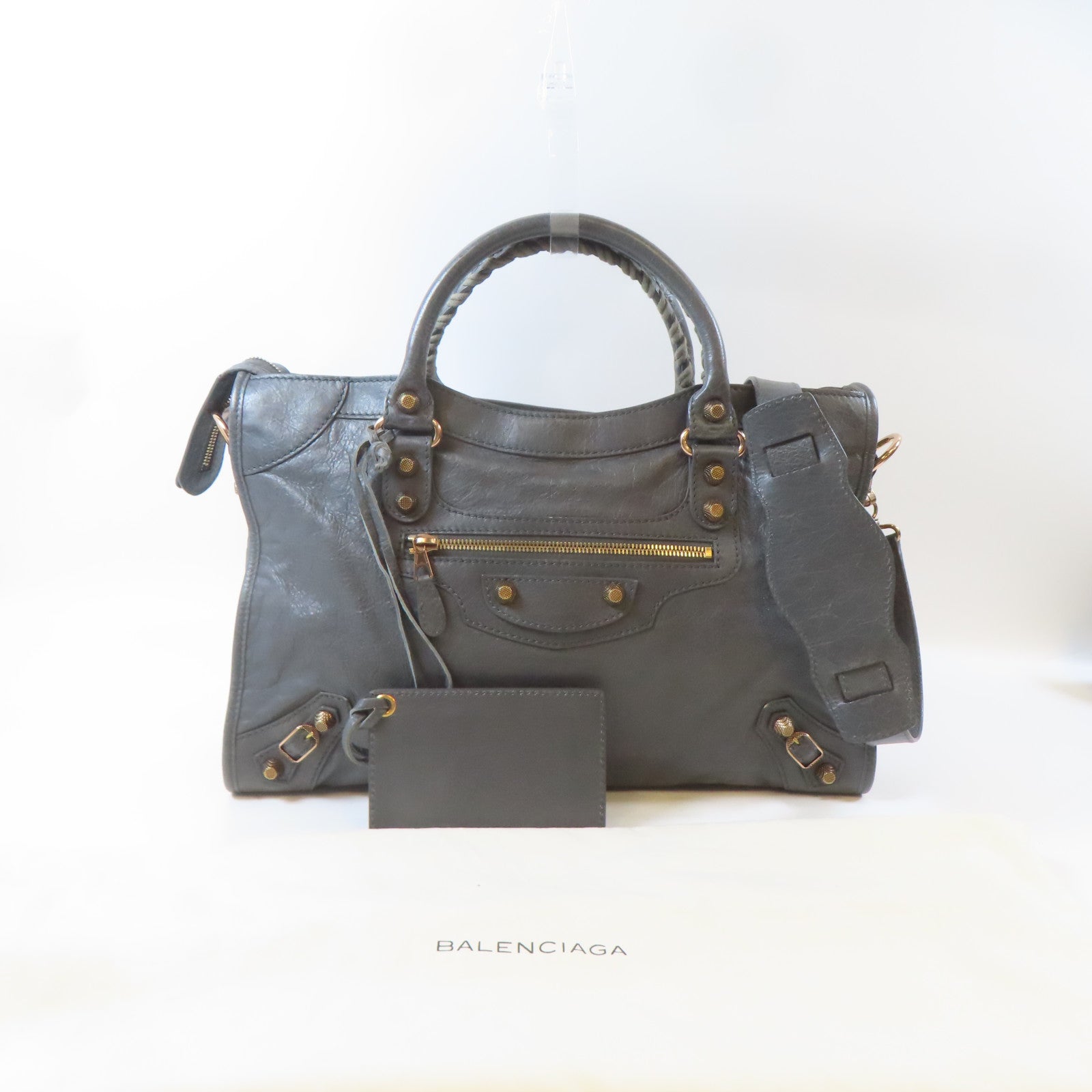 BALENCIAGA 牛皮皮革Giant City Medium金扣手挽肩背兩用袋灰色