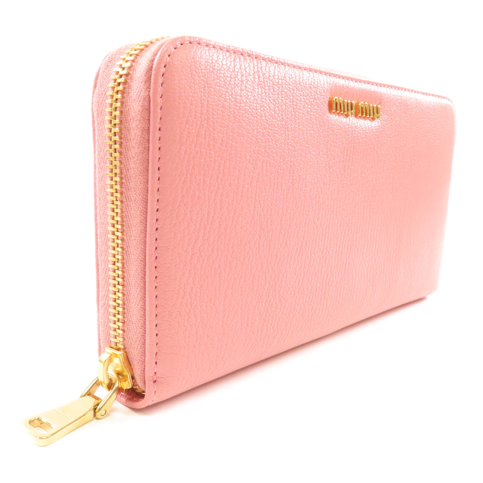 Miu Miu 牛皮皮革Long Wallet金扣長錢包粉紅色