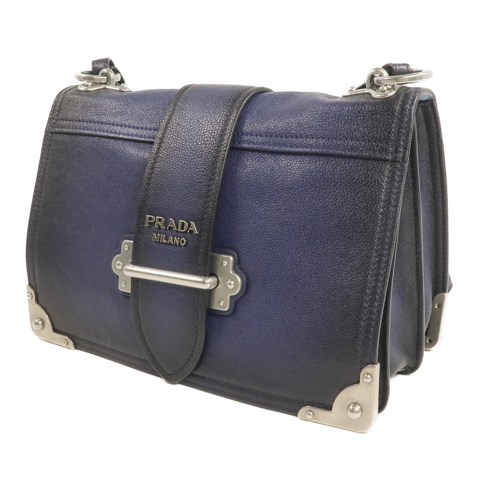 PRADA 牛皮皮革2 Way Shoulder銀扣手挽肩背兩用袋